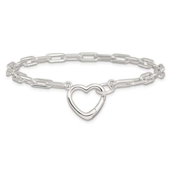 Sterling Silver Open Link Heart Clasp Bracelet