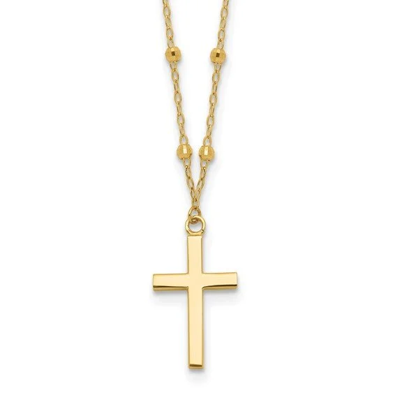 14K Beaded Chain With Cross Pendant