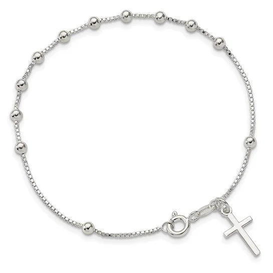 Sterling Silver Beaded Cross Bracelet