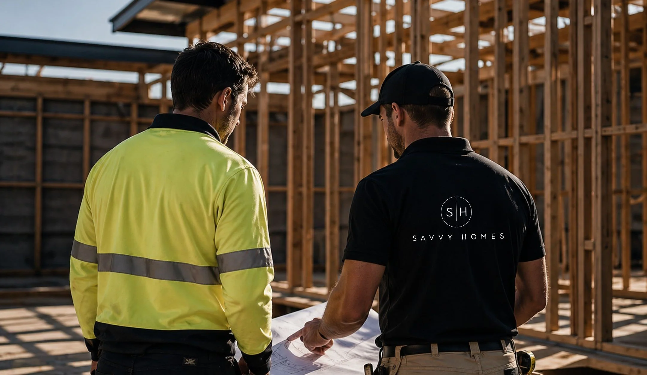 Carpenters and builders working on luxury home construction Melbourne