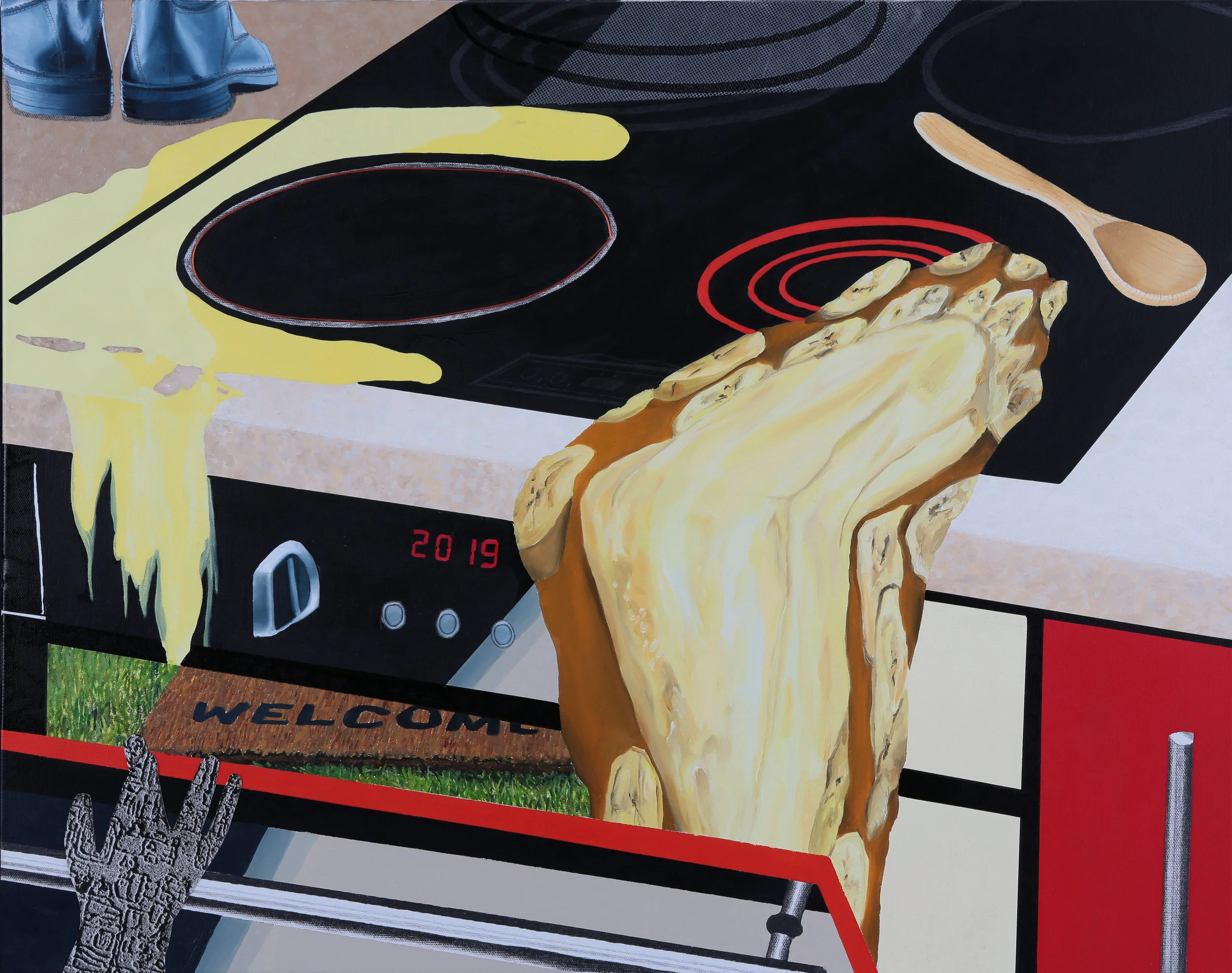 Oozing Goodness . 2018. Oil, graphite, wire, screen. 24’’x30’’.