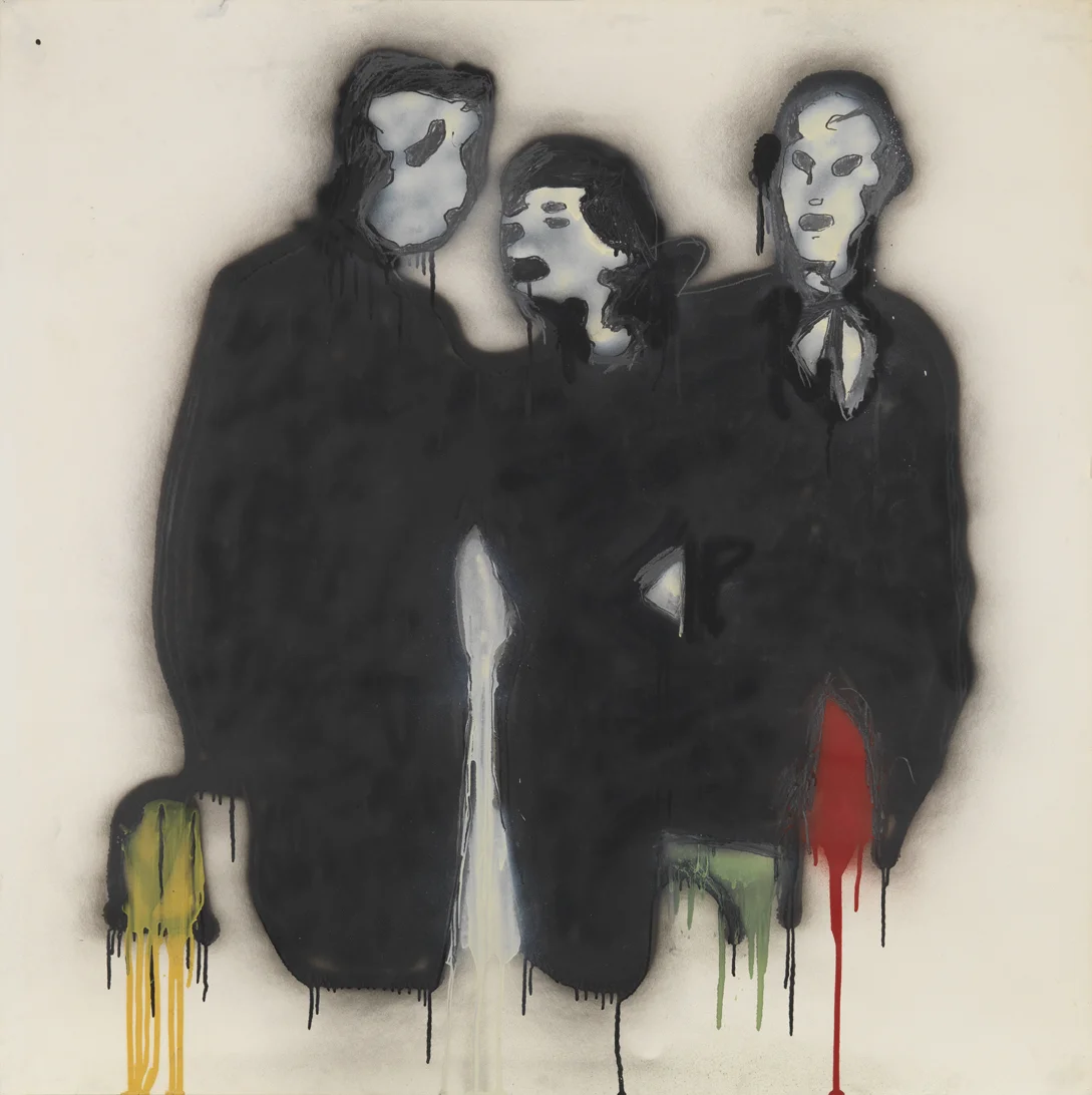   Three Figures (Wall Street Week)    1980  graphite, spray enamel and oil-based enamel on paper  42 x 42 in / 106.7 x 106.7 cm  