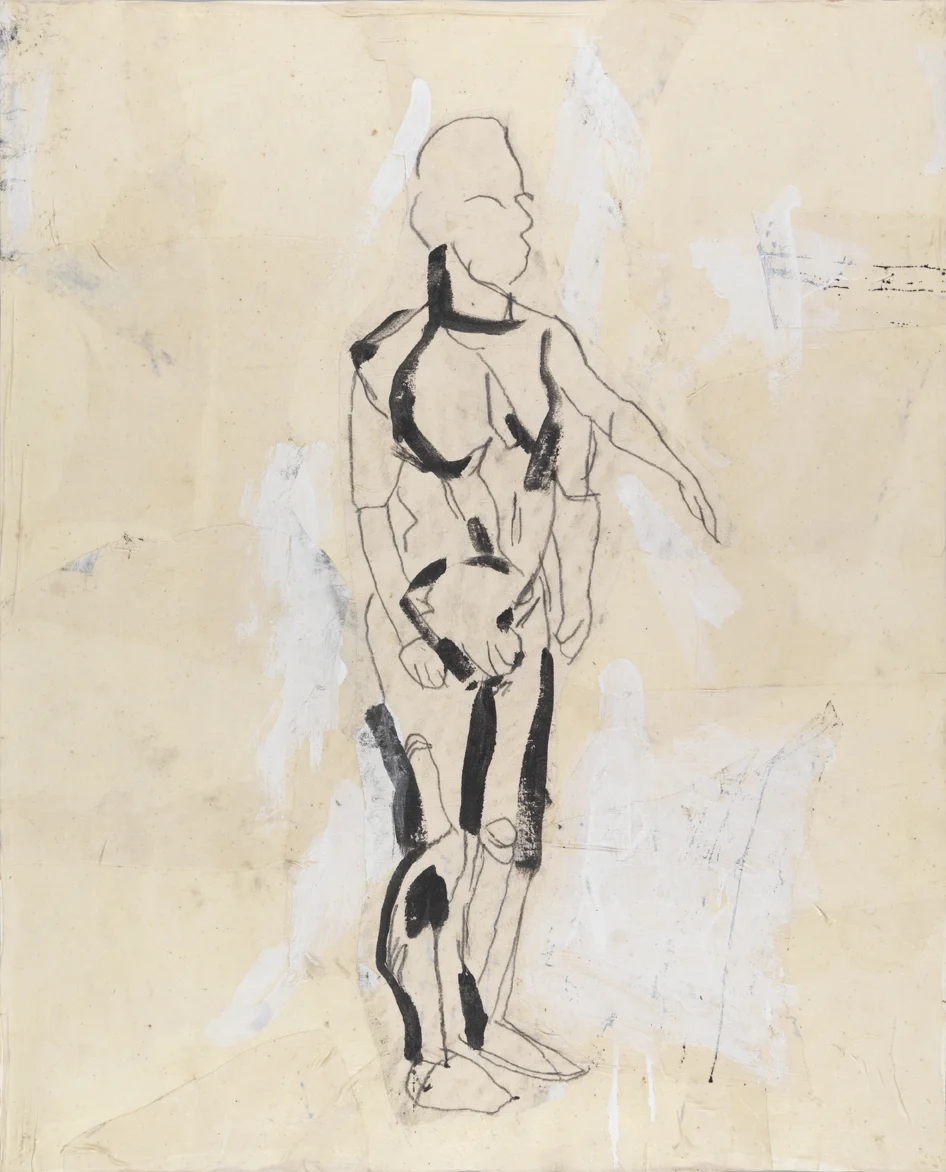   Figure Study #2   1982  acrylic, graphite and muslin collage on paper  40 x 32 in / 101.6 x 81.3 cm 