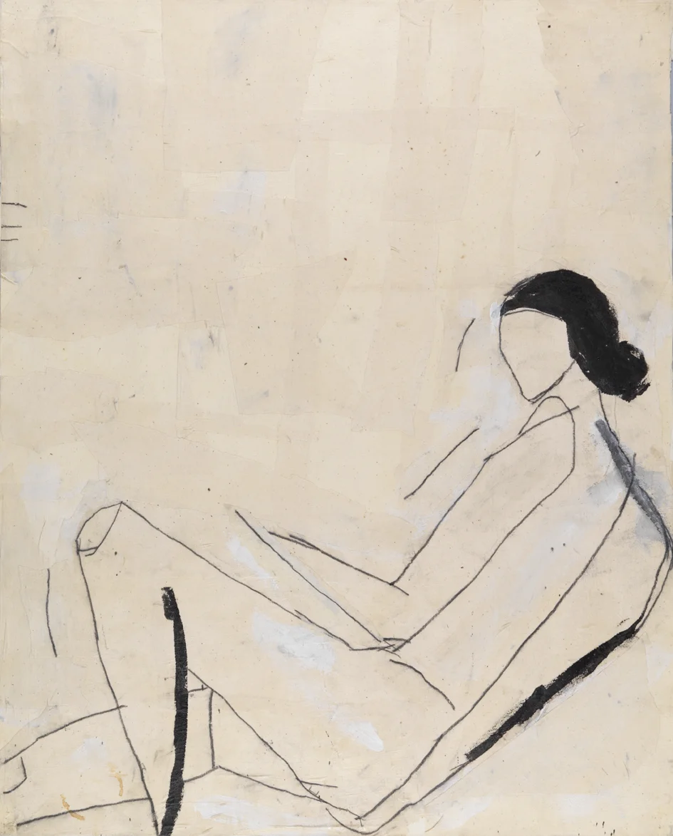   Reclining Nude (After Shelby Creagh)    1982    acrylic, graphite and muslin collage on paper    40 x 32 in / 101.6 x 81.3 cm  
