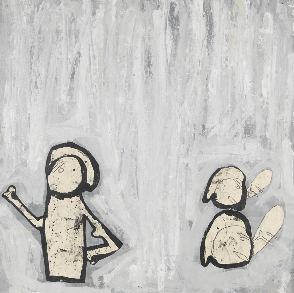   Fists of Fury   1983  acrylic, tempera, graphite and paper collage on paper  36 x 36 in / 91.4 x 91.4 cm 