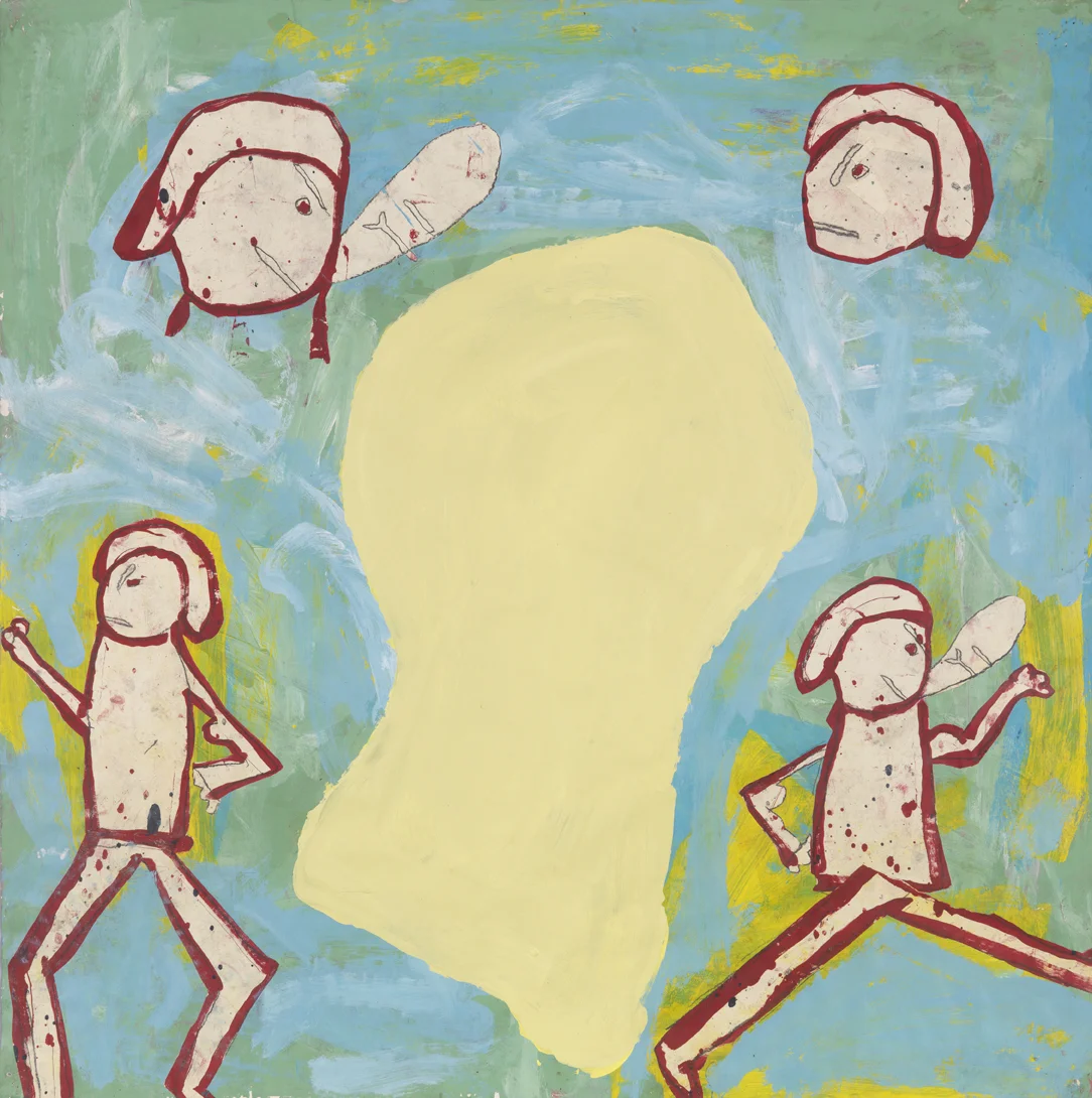   Fists of Fury    1983   acrylic, tempera, graphite and paper collage on paper  42 x 42 in / 106.7 x 106.7 cm 