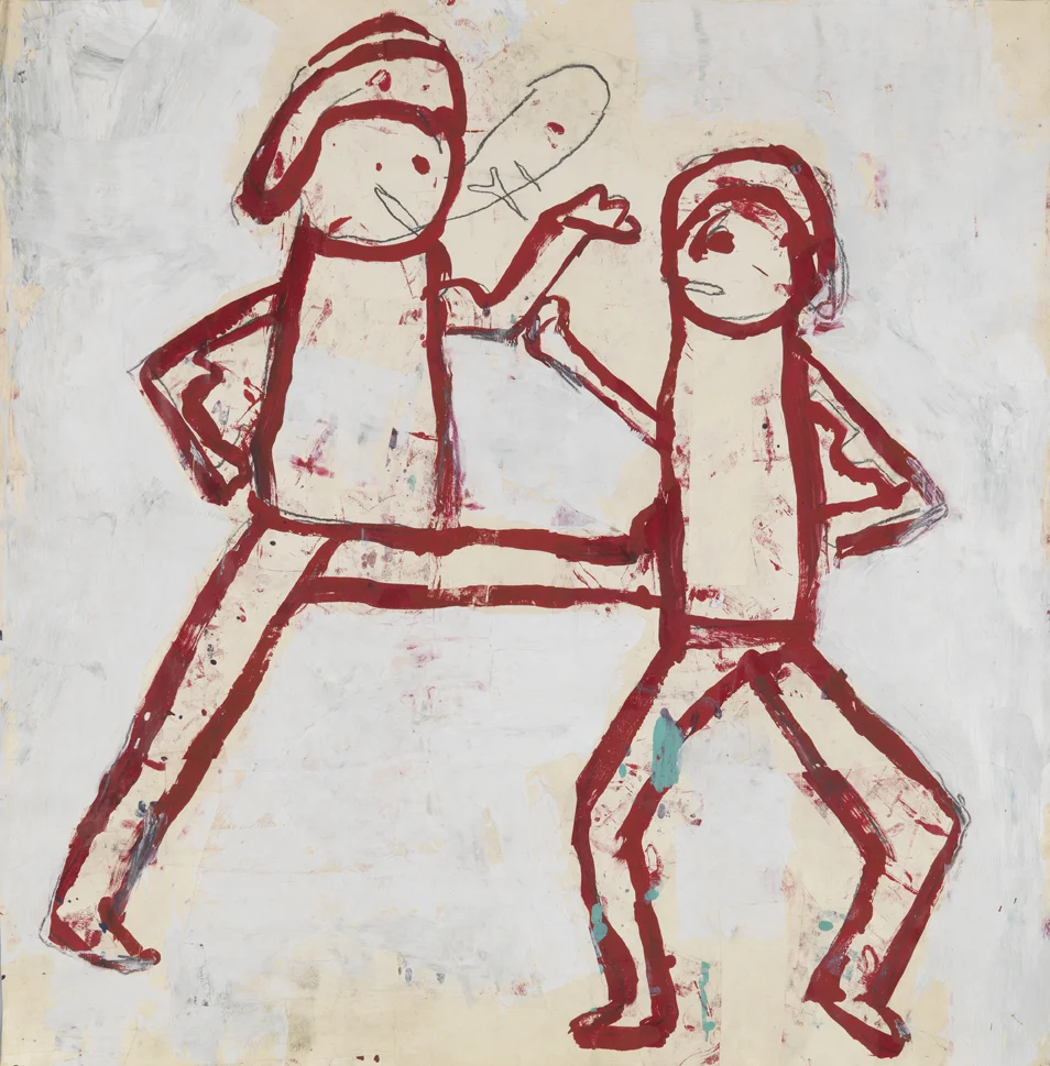   Fists of Fury   1983  acrylic, tempera, graphite and paper collage on paper  36 x 36 in / 91.4 x 91.4 cm 