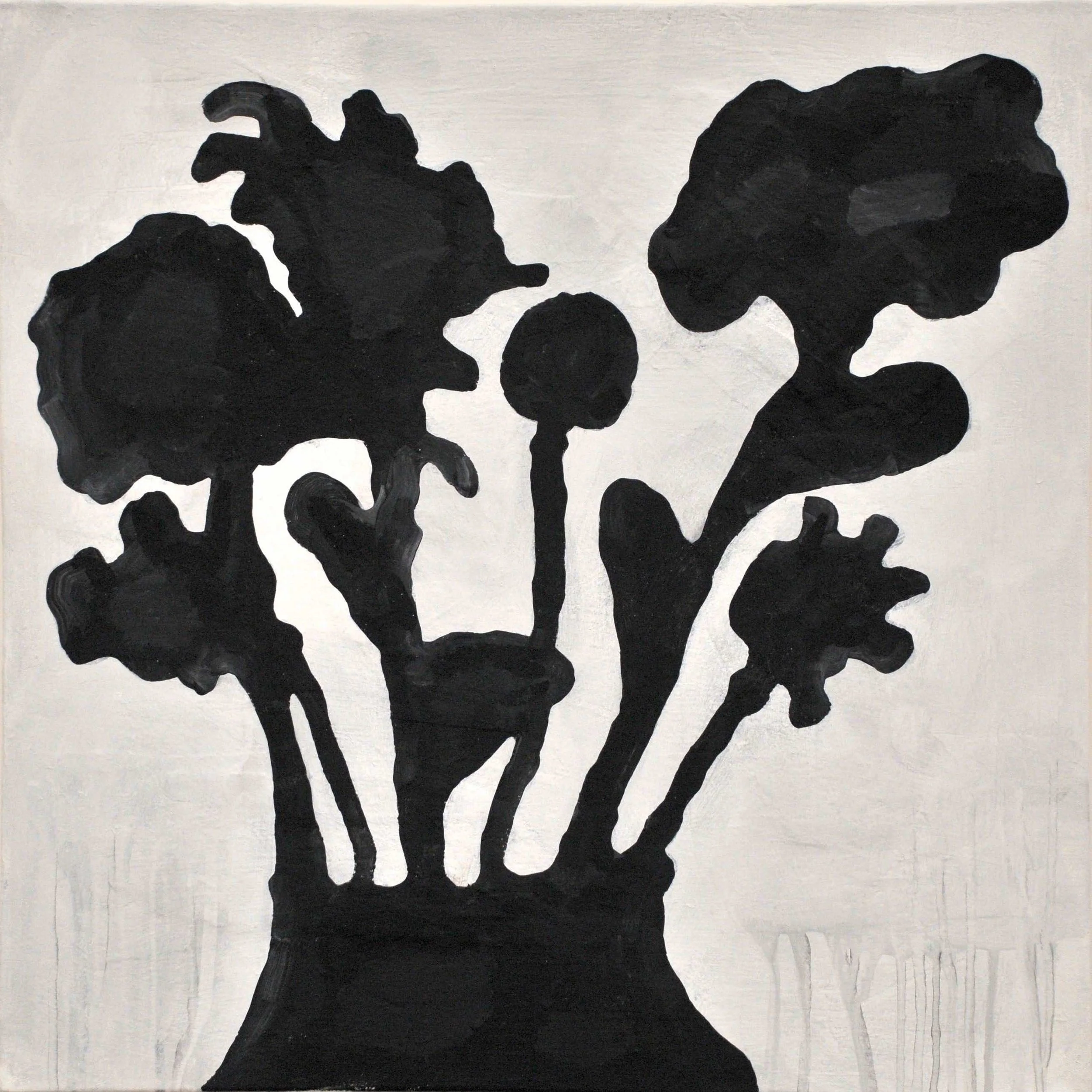  Donald Baechler   Black Flowers   2018  acrylic and fabric collage on canvas  24 x 24 in / 61 x 61 cm 