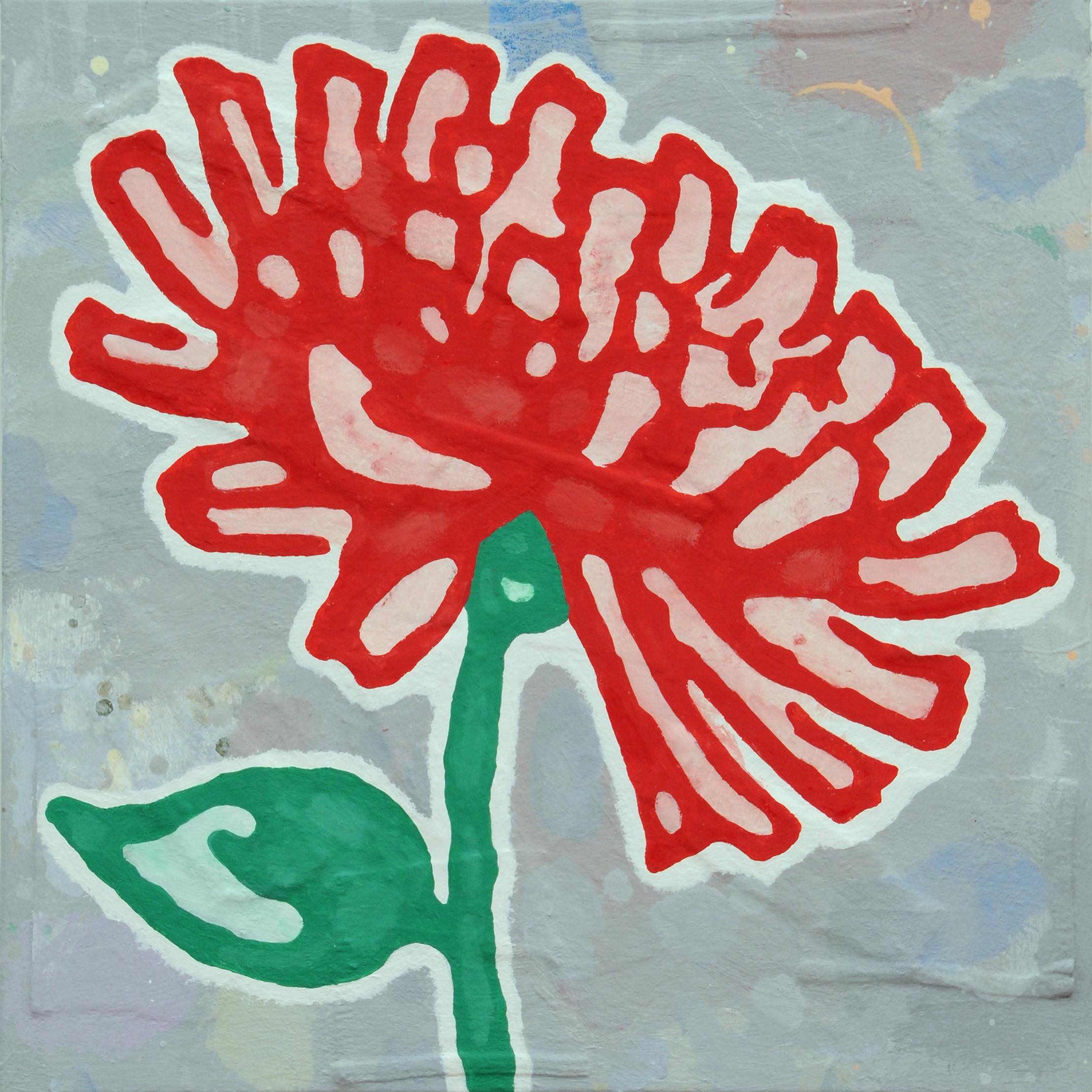  Donald Baechler   Red + Green Flower   2010  acrylic and fabric collage on canvas  24 x 24 in / 61 x 61 cm 