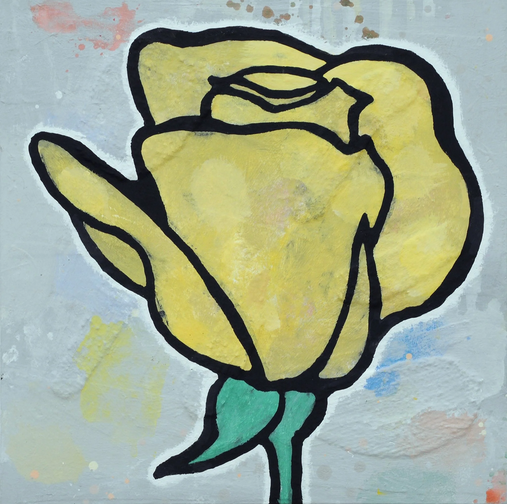  Donald Baechler   Yellow Rose   2010  acrylic and fabric collage on canvas  24 x 24 in / 61 x 61 cm 