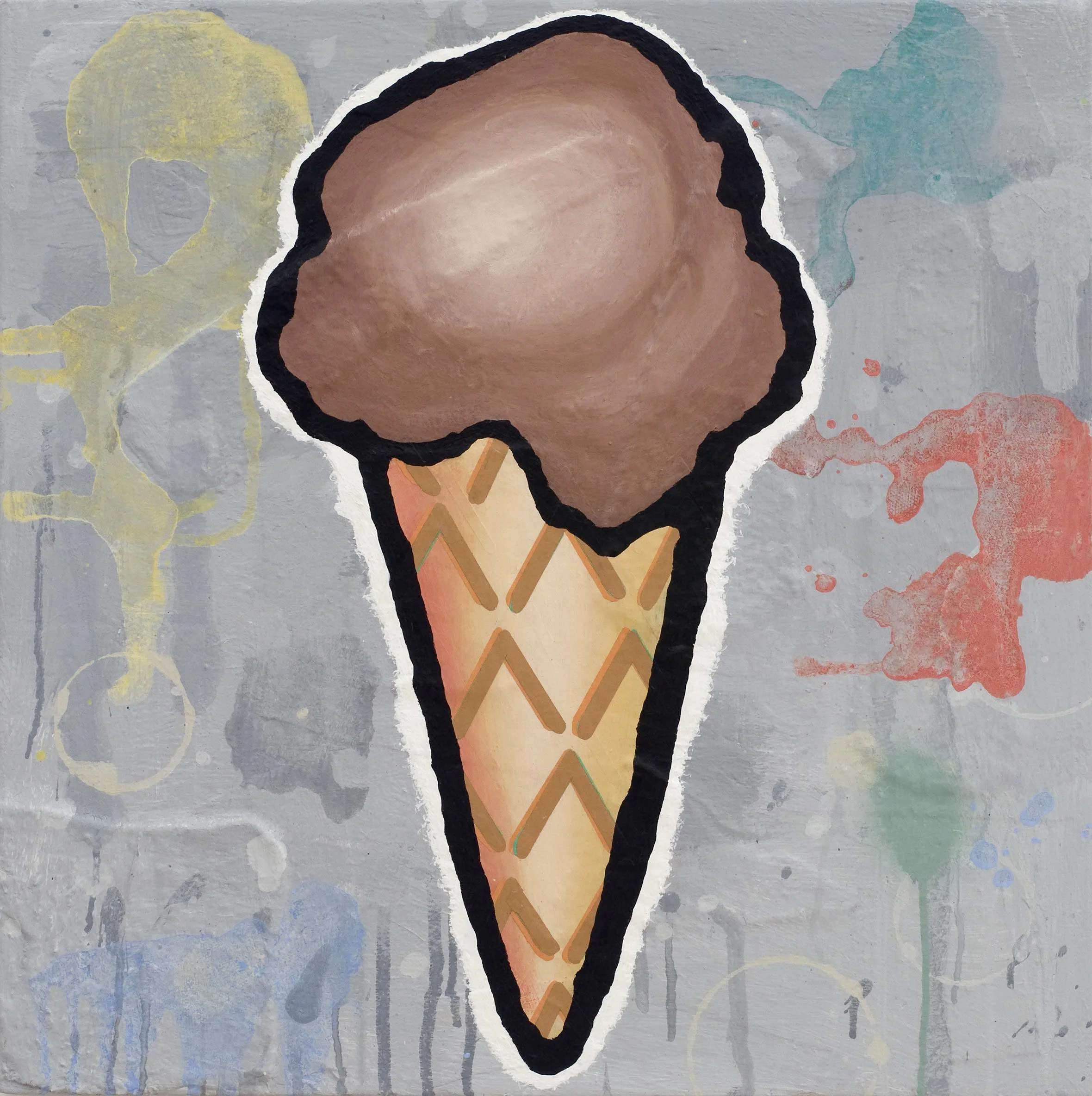  Donald Baechler   Brown Cone   2009  acrylic and fabric collage on canvas  24 x 24 in / 61 x 61 cm 