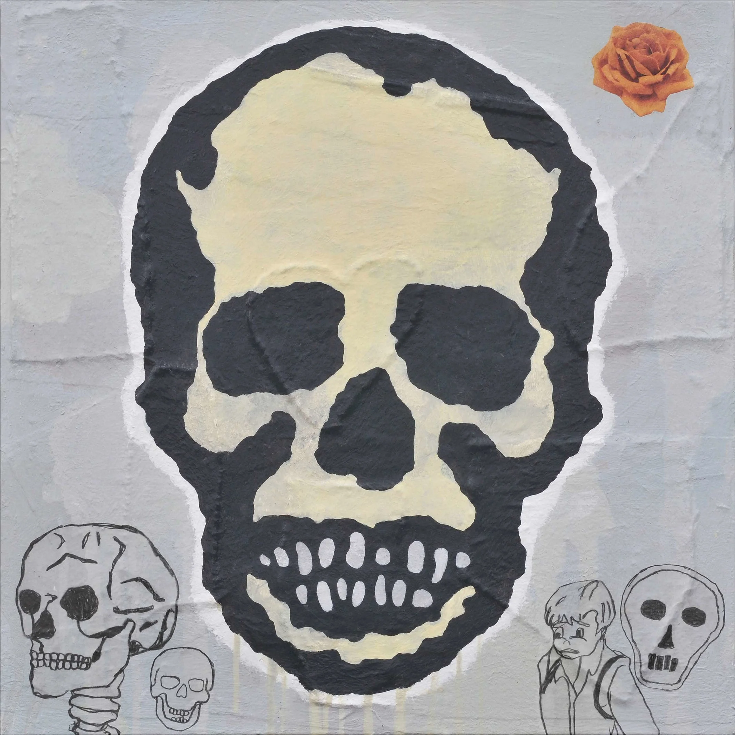  Donald Baechler   Skull With Flower   2009  acrylic and fabric collage on canvas  24 x 24 in / 61 x 61 cm 
