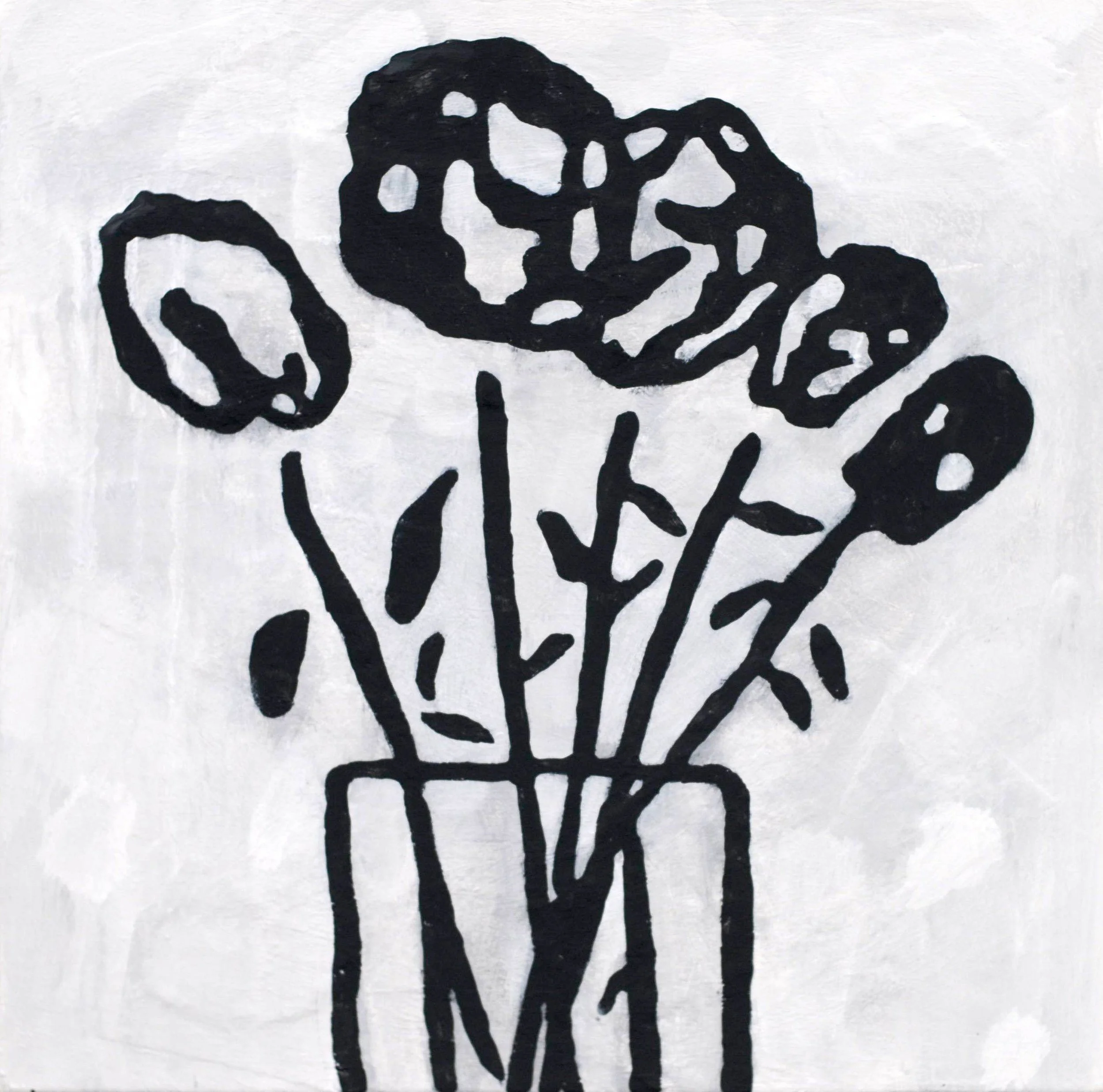 Donald Baechler Black Flowers 2018 Acrylic and fabric collage on canvas 24 x 24 in / 61 x 61 cm
