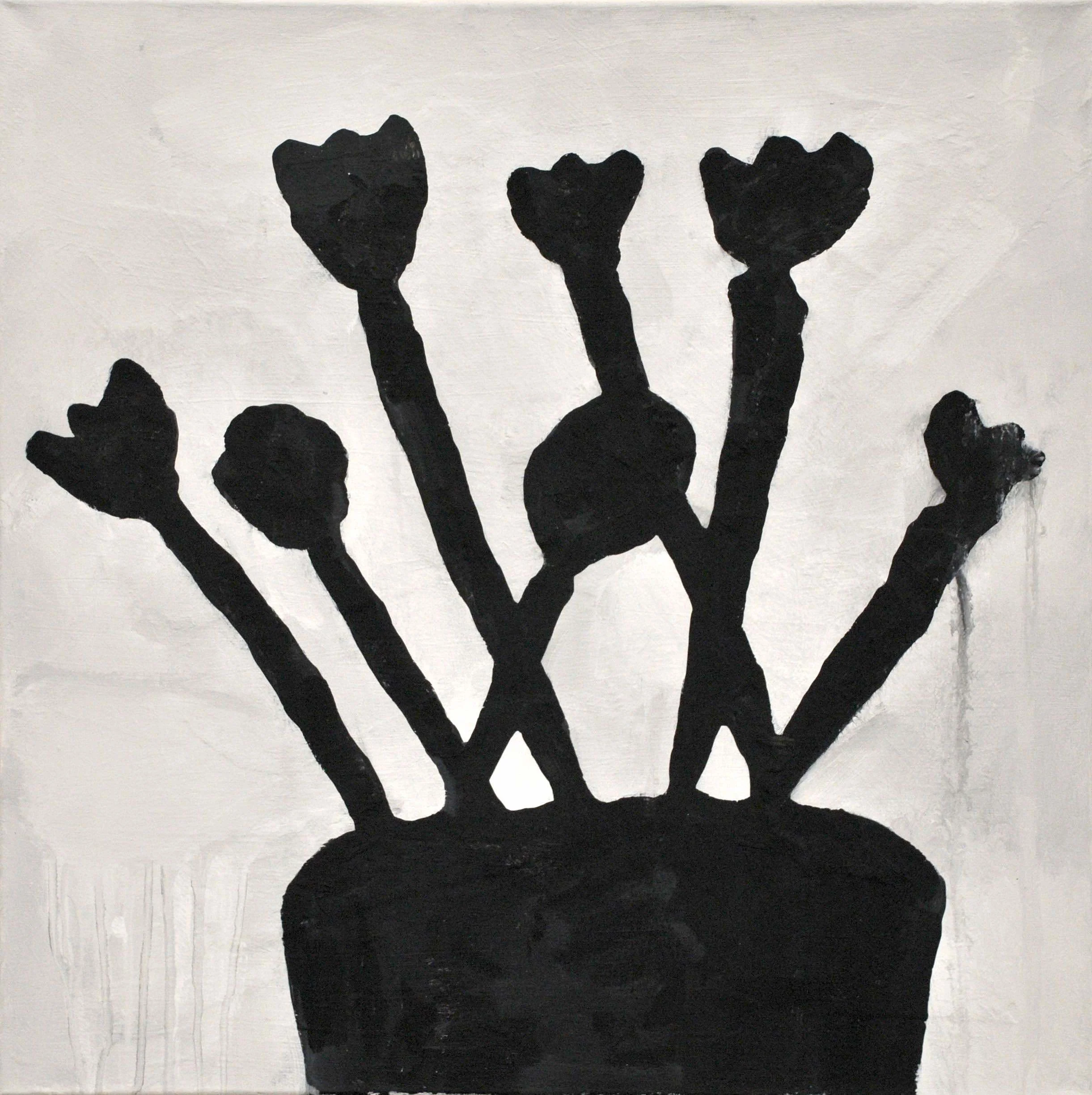  Donald Baechler   Black Flowers   2018  acrylic and fabric collage on canvas  24 x 24 in / 61 x 61 cm 