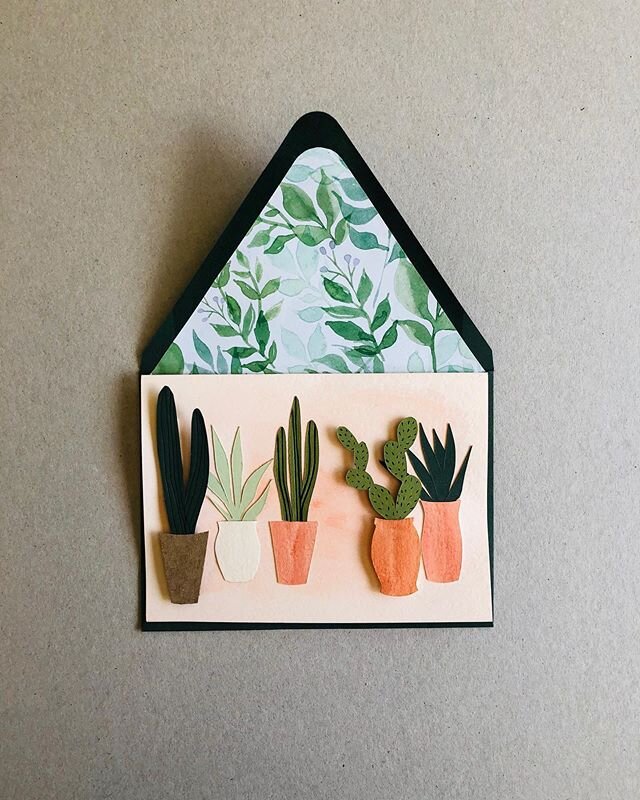 Something to lighten the mood.. if anyone needs a card to send someone that might need a physical reminder that they matter, I&rsquo;m still making cards. Painting is still on hold.. .
.
.
.
.
#art#arte#paperart#plants#handmade#handmadecards#greeting