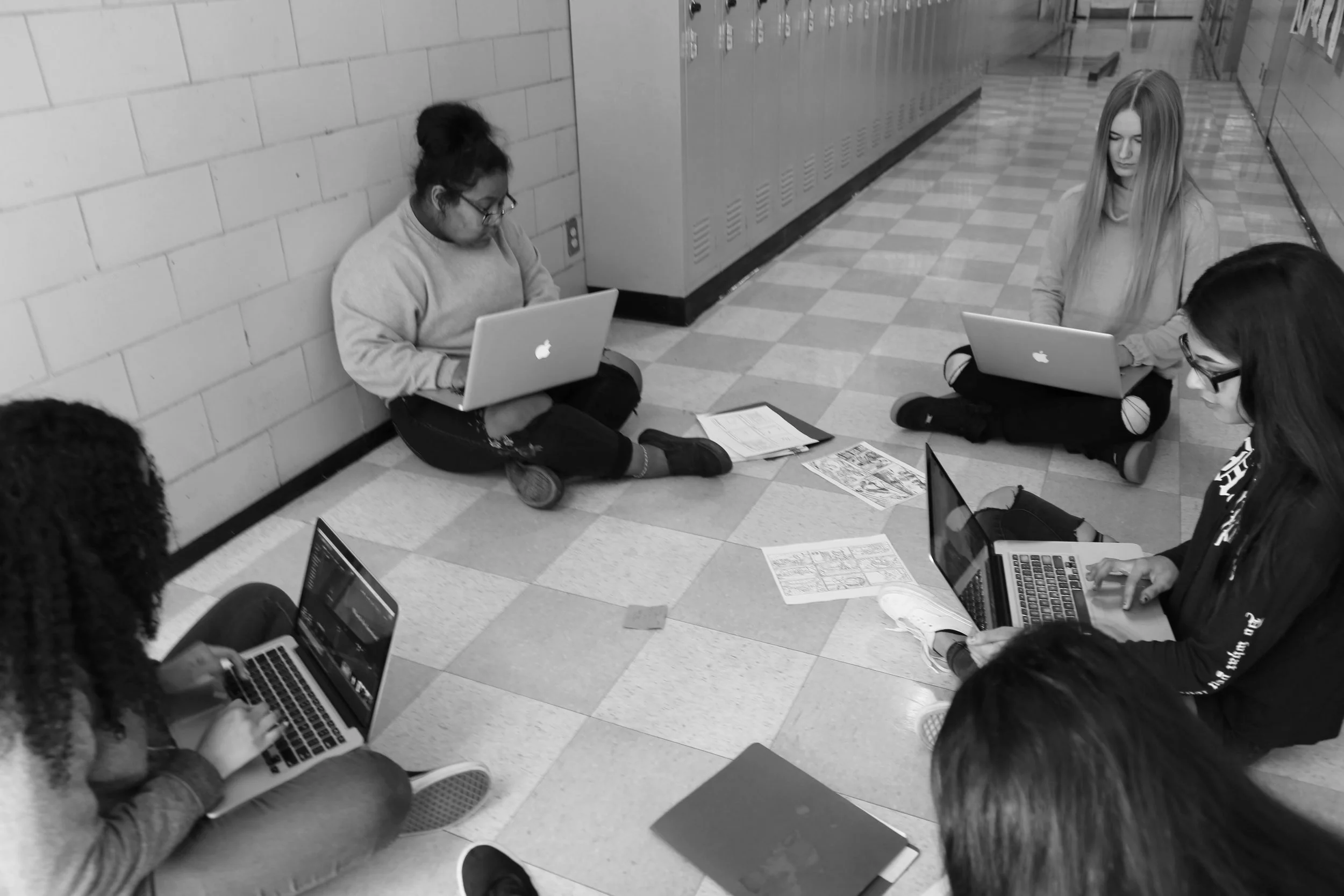 Students working on their Digital Stories in a group