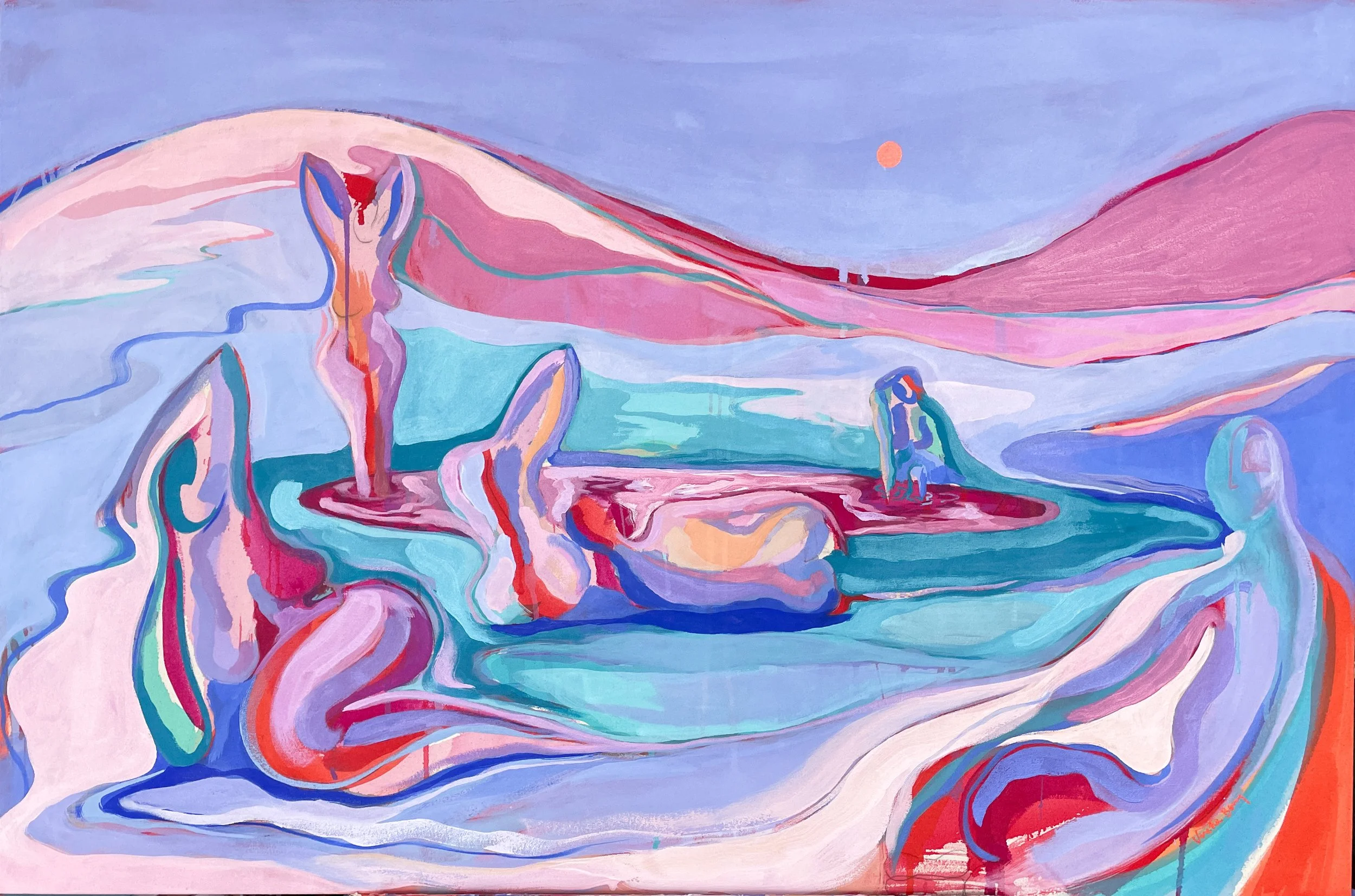   Pink Lagoon,  Oil and Acrylic on Canvas 80cm x 120cm, 2023 