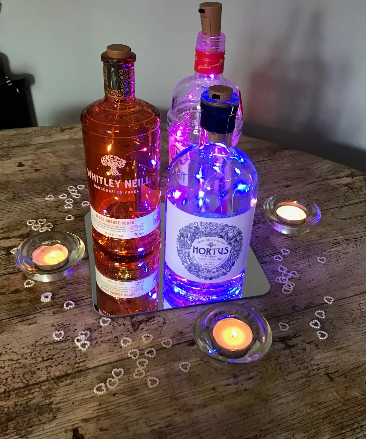 Gin Bottle Lights - Square Mirror - Tealight Holders (CPLL12)