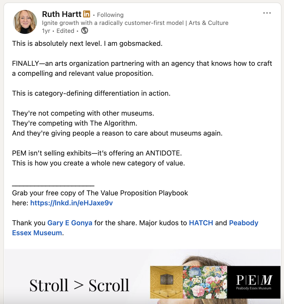  Also, this very nice post on LinkedIn. Aw, thanks Ruth! 
