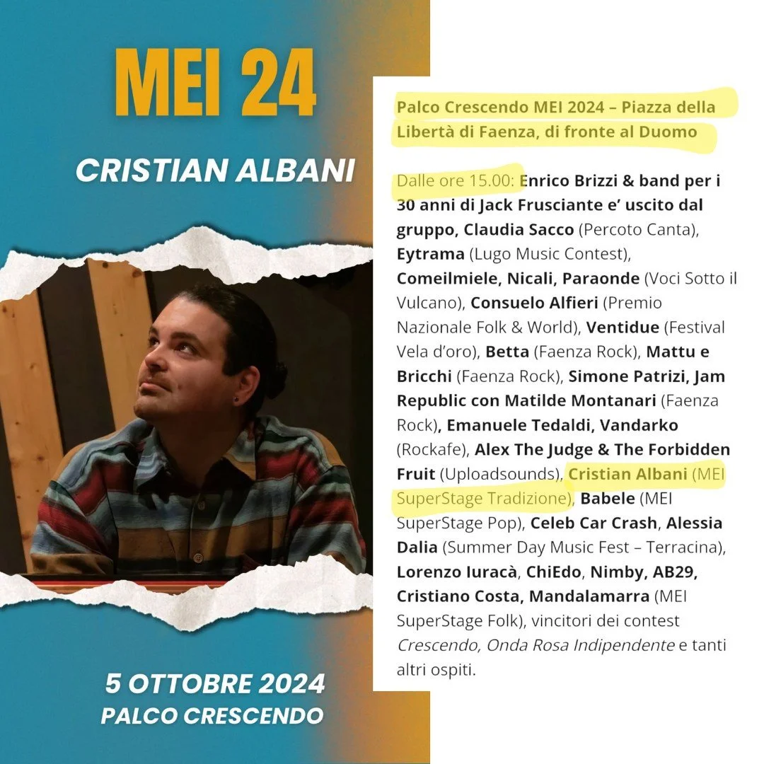 Orgoglioso di essere un artista indipendente, contentissimo di poterlo celebrare πͺπ»
Ci vediamo domani pomeriggio al @mei_meeting, ore 15:30 circa dal Palco Crescendo in P.za della Libertà a Faenza β¨
•
#albanimusic #cantautoreitaliano #a