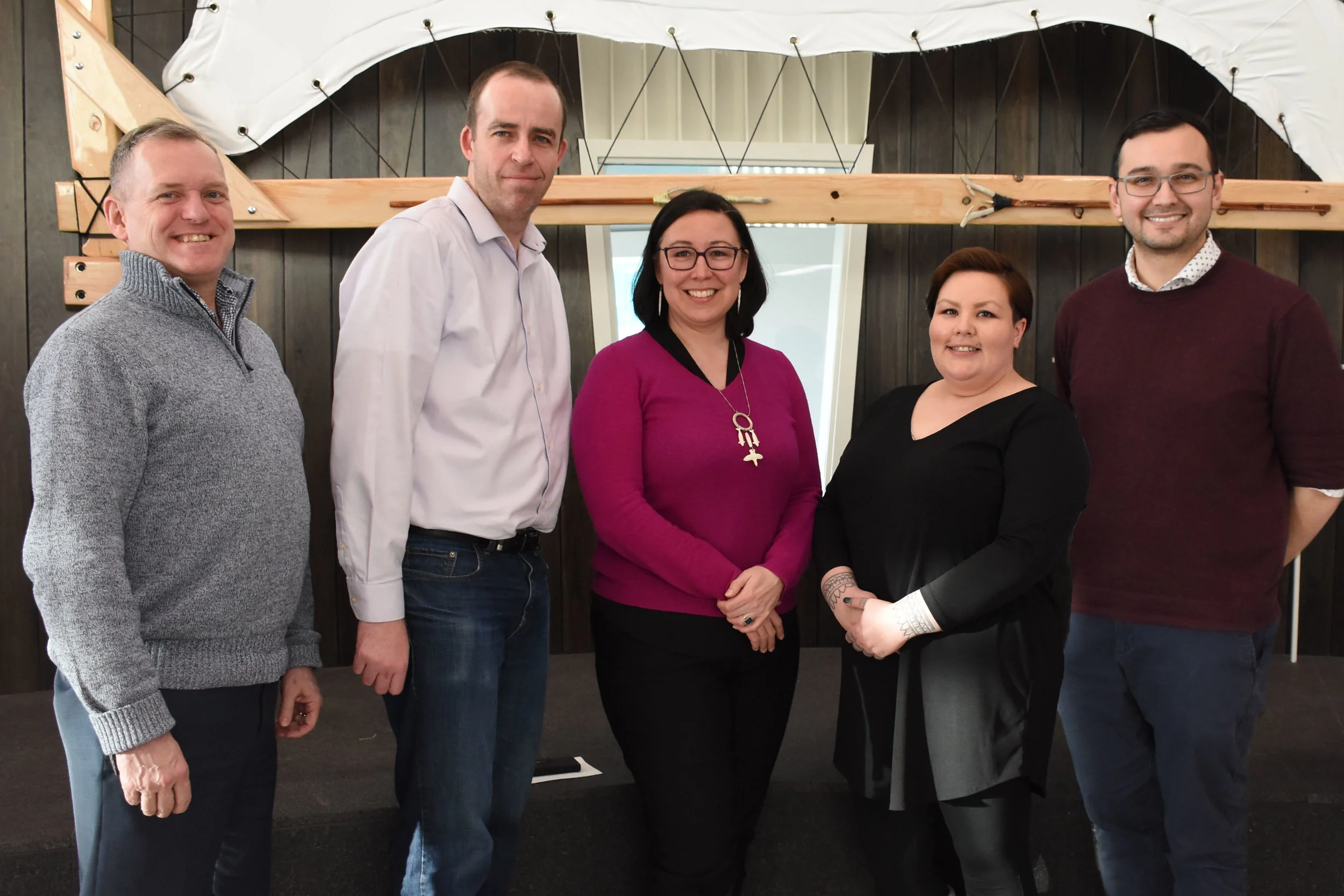 From left to right: Rob Shea , Associate Vice President (Academic and Student Affairs) - Marine Institute, Memorial University; Tom Nault , University Registrar at Memorial University; Cathryn Andersen , Memorial University’s Advisor to the president on Indigenous Affairs, Rebecca Mearns , NAC A/Vice-President; Jesse Jacobs , NAC Director Policy & Strategic Planning.