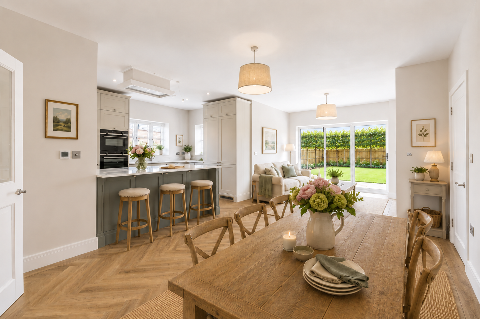 4. Kitchen Dining Family Room with Pleached Trees.png