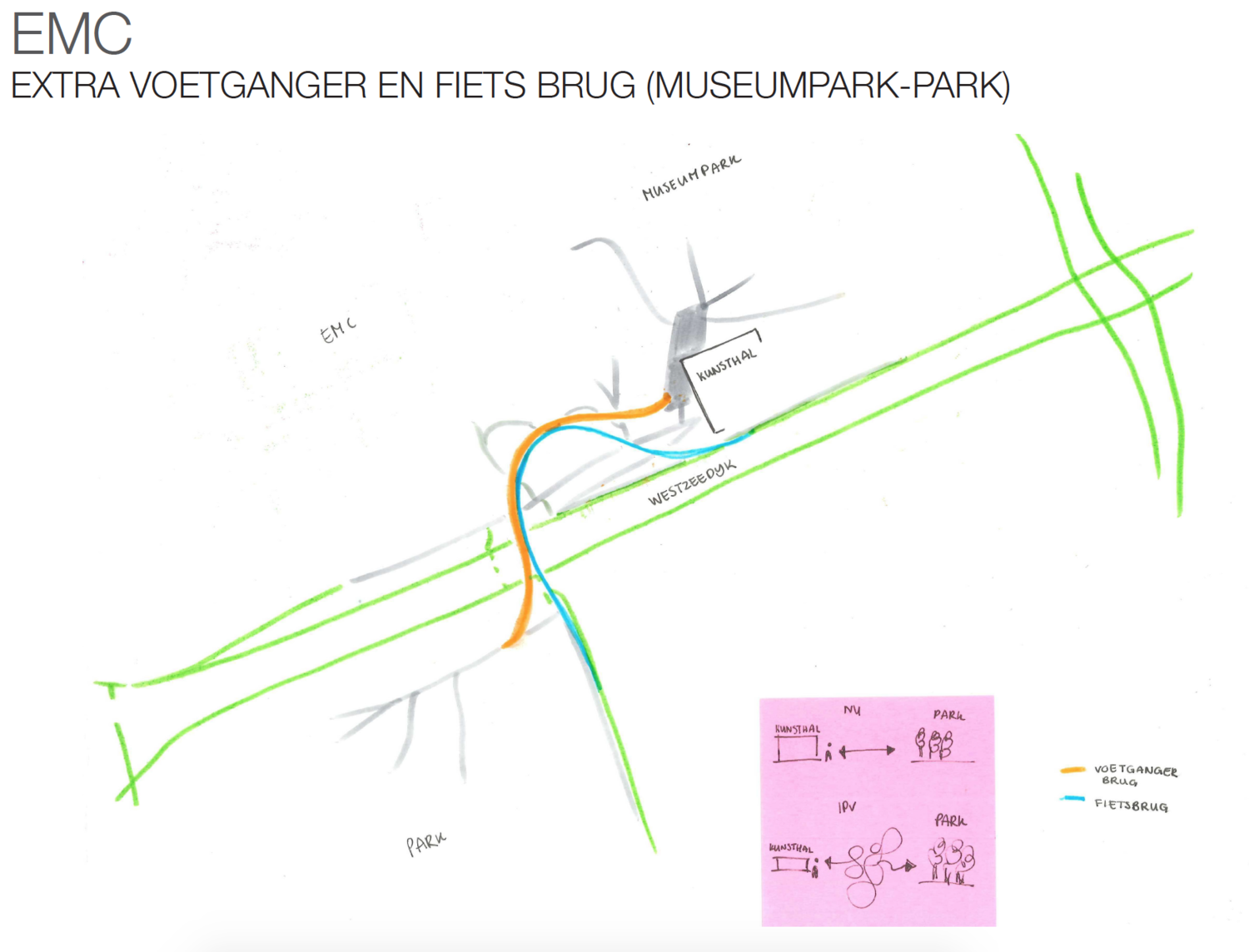 The bridge from the Museumpark to the bigger park (previously disconnected). For pedestrians and cyclists.