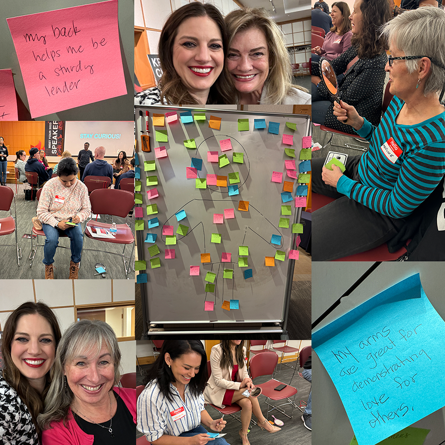 Liz Hansen 2024 conducts body positivity group activity at the 2024 “Spark + Curiosity” TEDx Salon event!