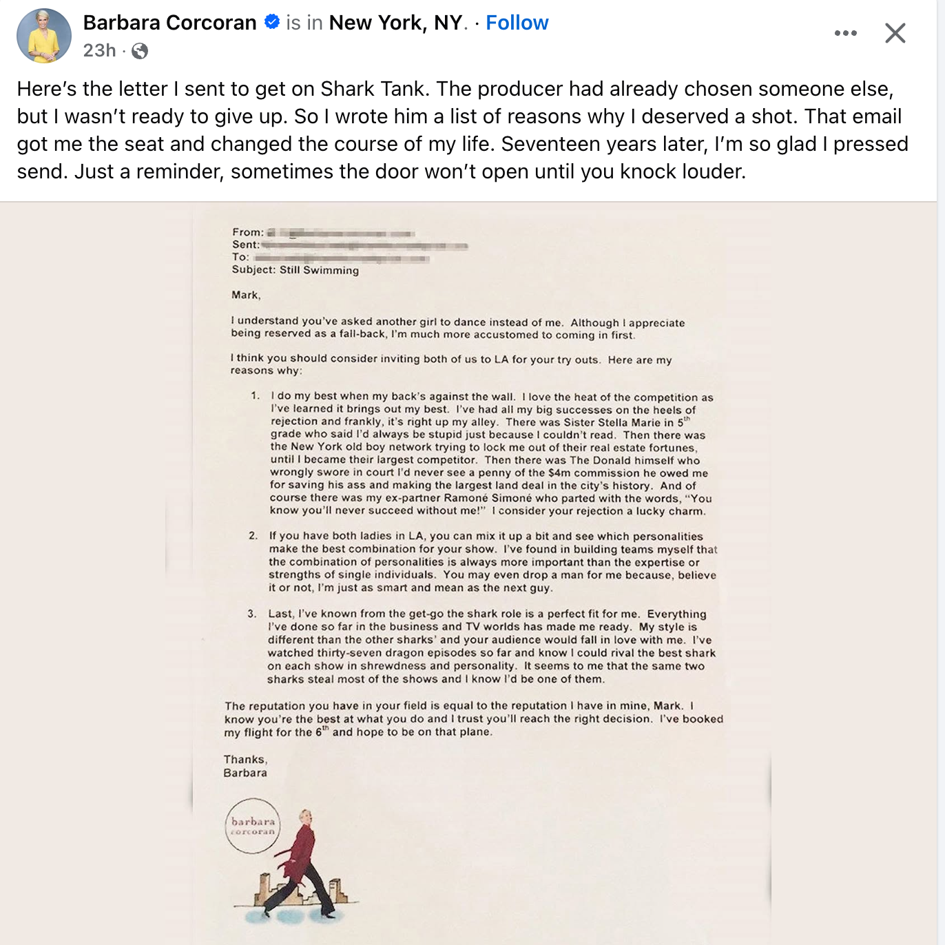 The Bold Letter That Changed Barbara Corcoran’s Life (and Why You Need to Write Yours)