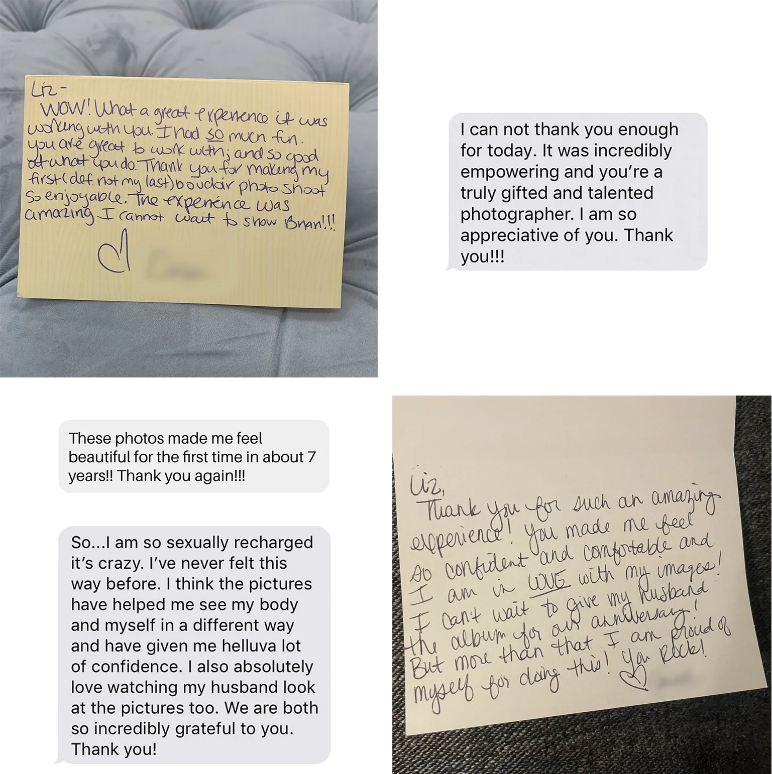 Real thank you notes to Chicago Boudoir Photography