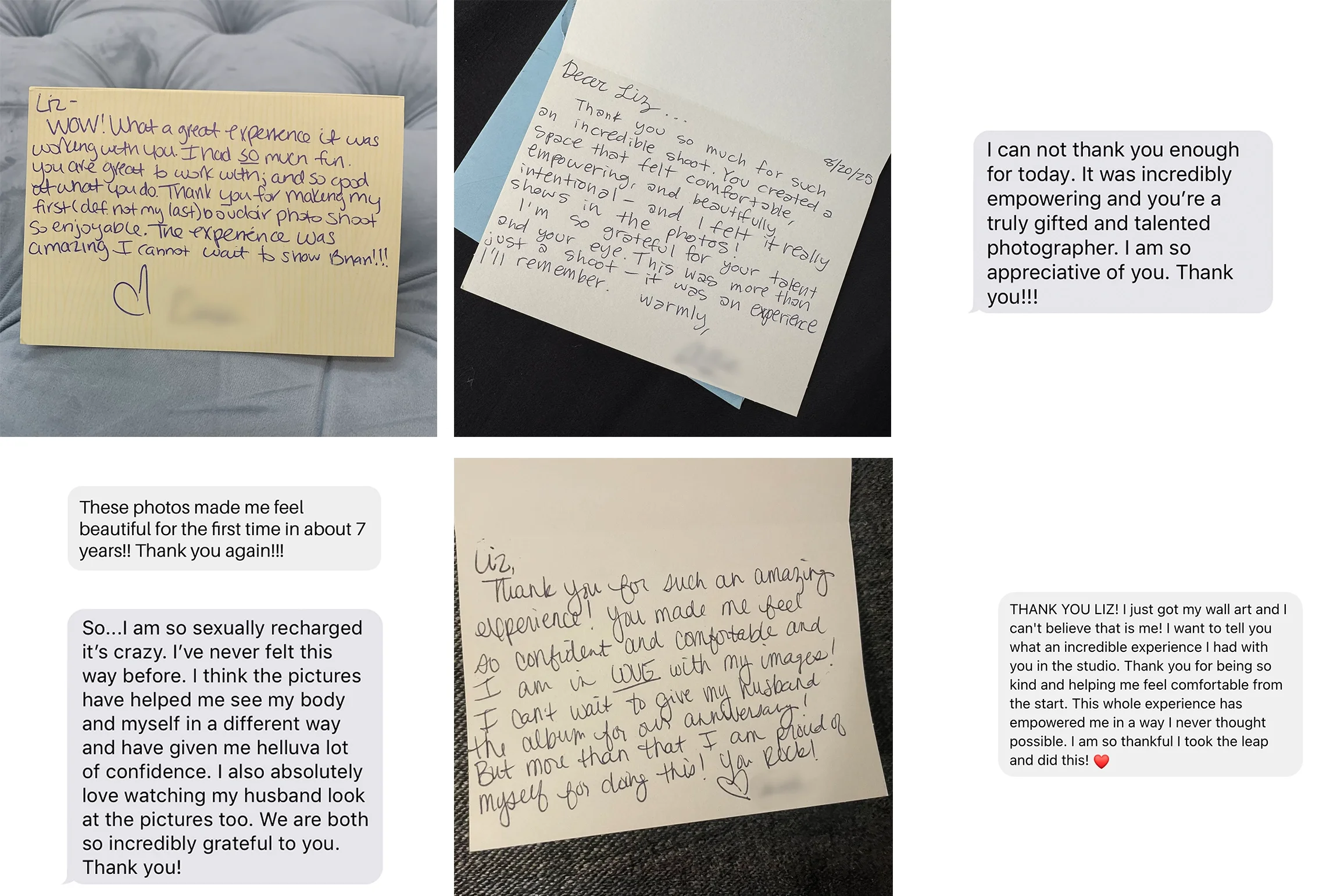 Real thank you notes to Chicago Boudoir Photography