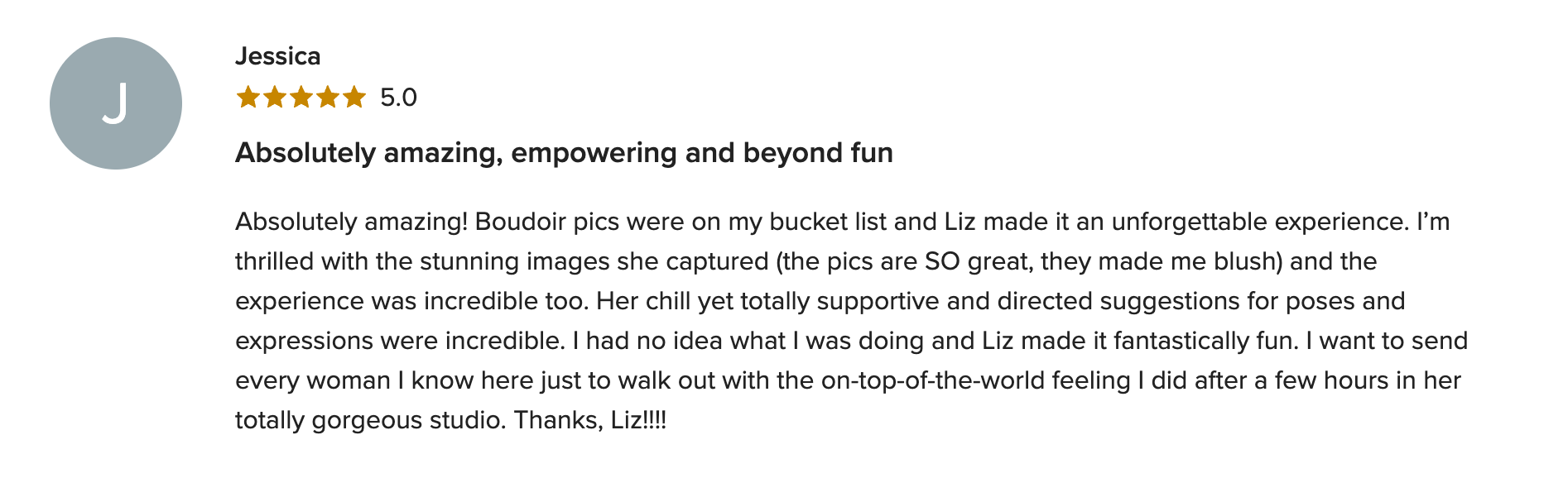 Five-star WeddingWire review from a Chicago Boudoir Photography bride