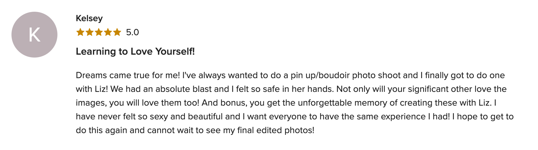 Five-star WeddingWire review of Chicago Boudoir Photography