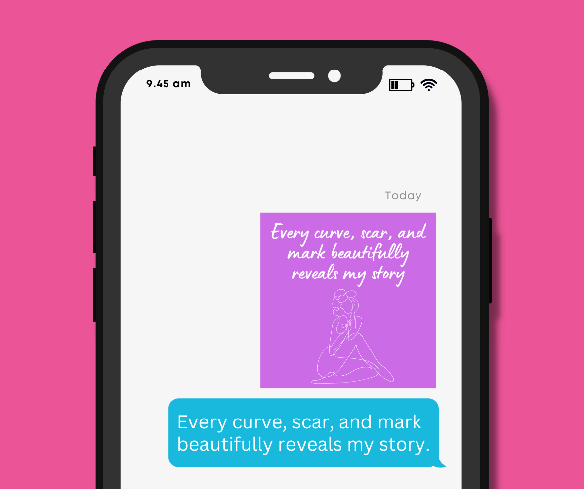 Self Love Text Club daily confidence affirmation displayed on a smartphone