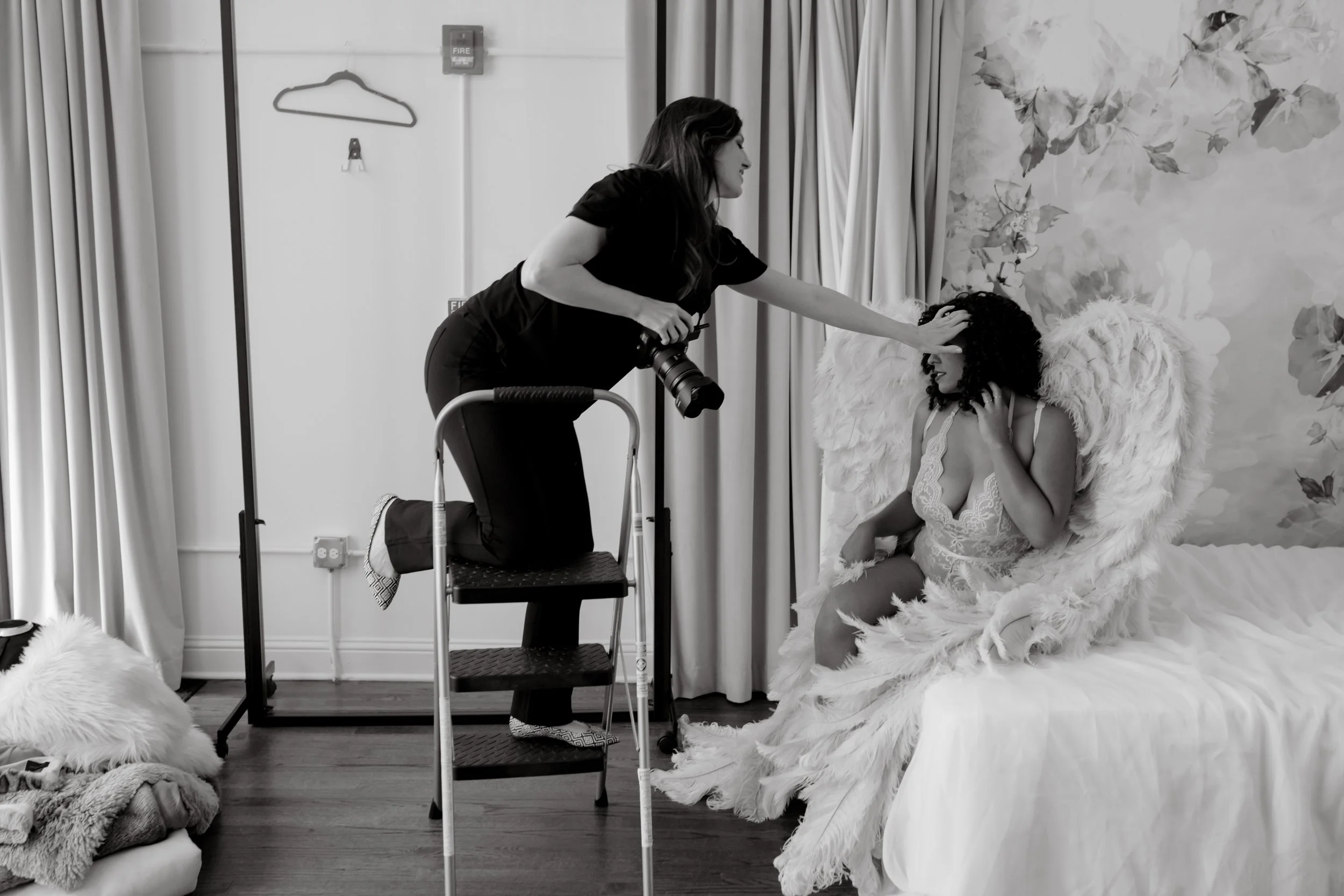 Relaxed bridal boudoir pose with soft, natural styling