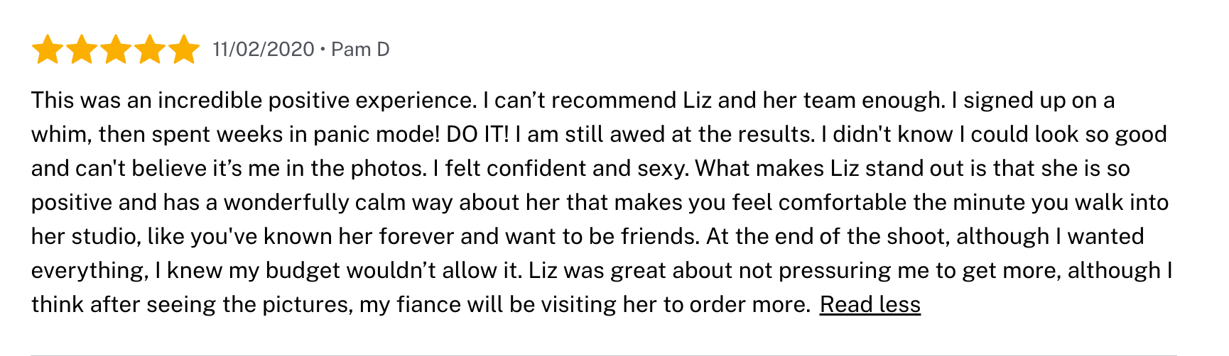 Five-star The Knot review of a bridal boudoir experience