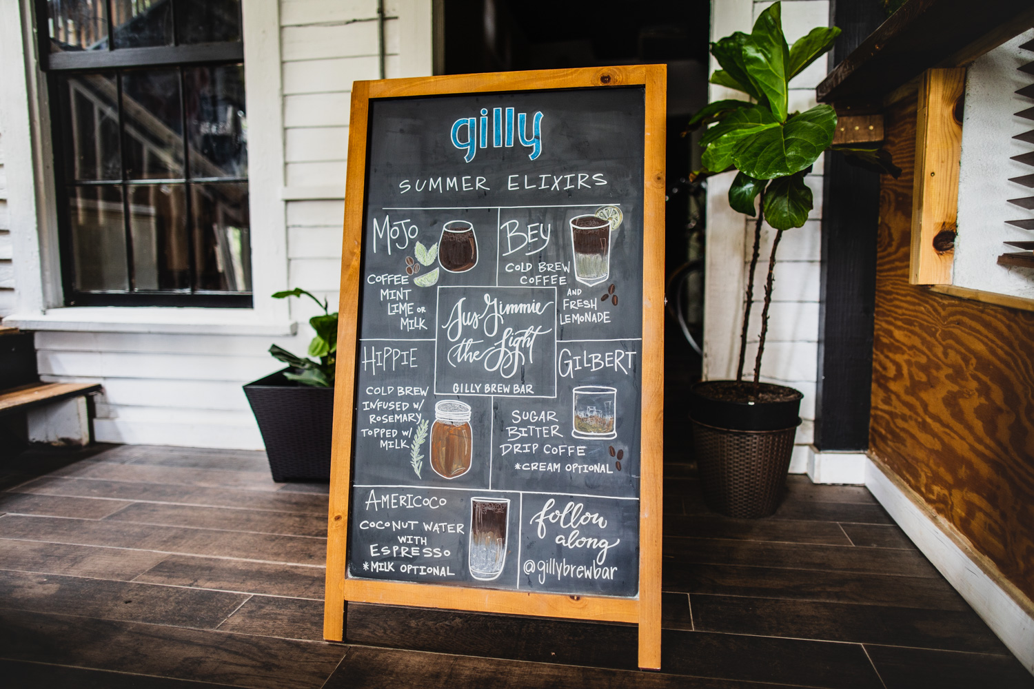 The summer elixir menu at Gilly Brewing Company.