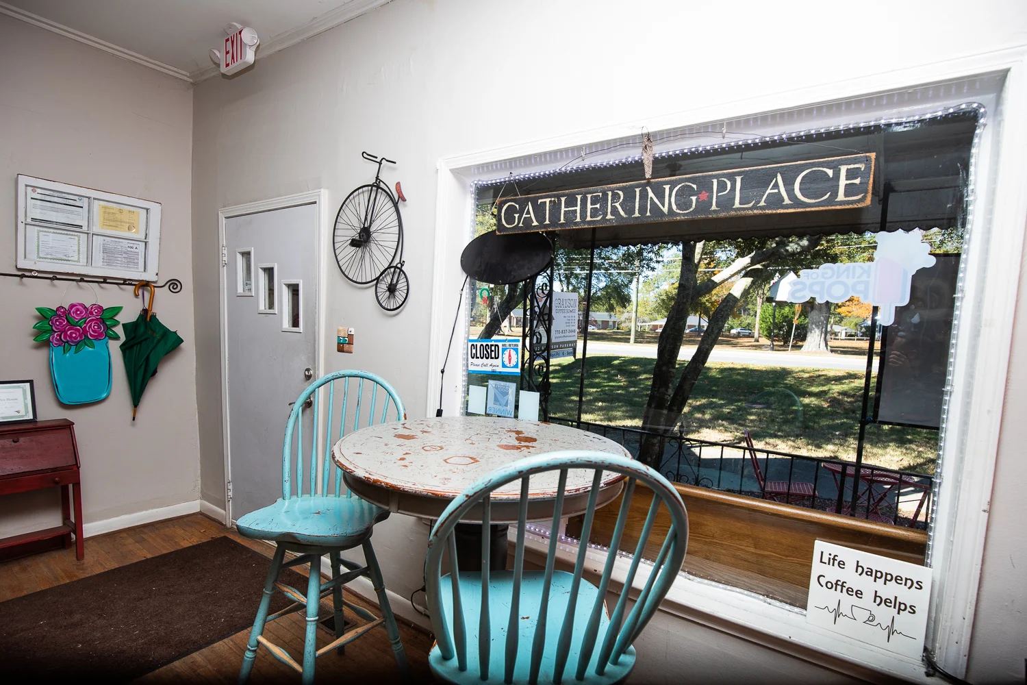 Life happens—coffee helps. Interior of Grayson Coffee House.