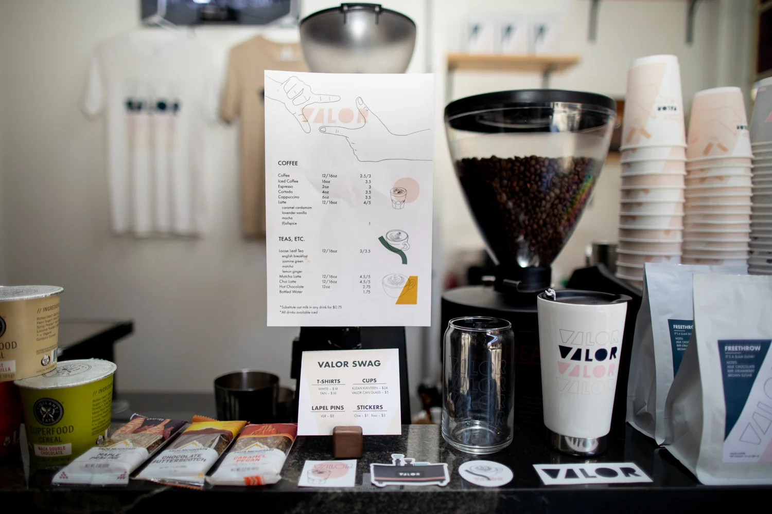 Minimalist elements on the menu. Also, some Valor swag.