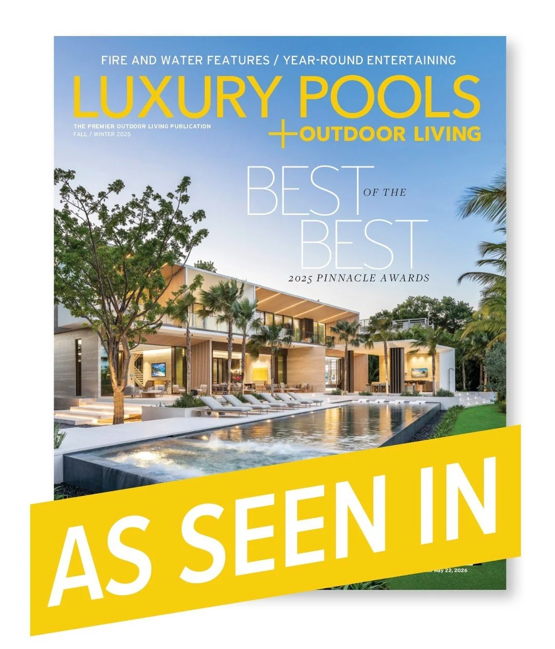 Woohoo ... AWARD ANNOUNCEMENT: Two Insite Studio projects have been recognized with Pinnacle Awards by Luxury Pools + Outdoor Living Magazine. What a start to our week!!
* Wellness by Design – porcelain drives, cascading waterwalls, and curate