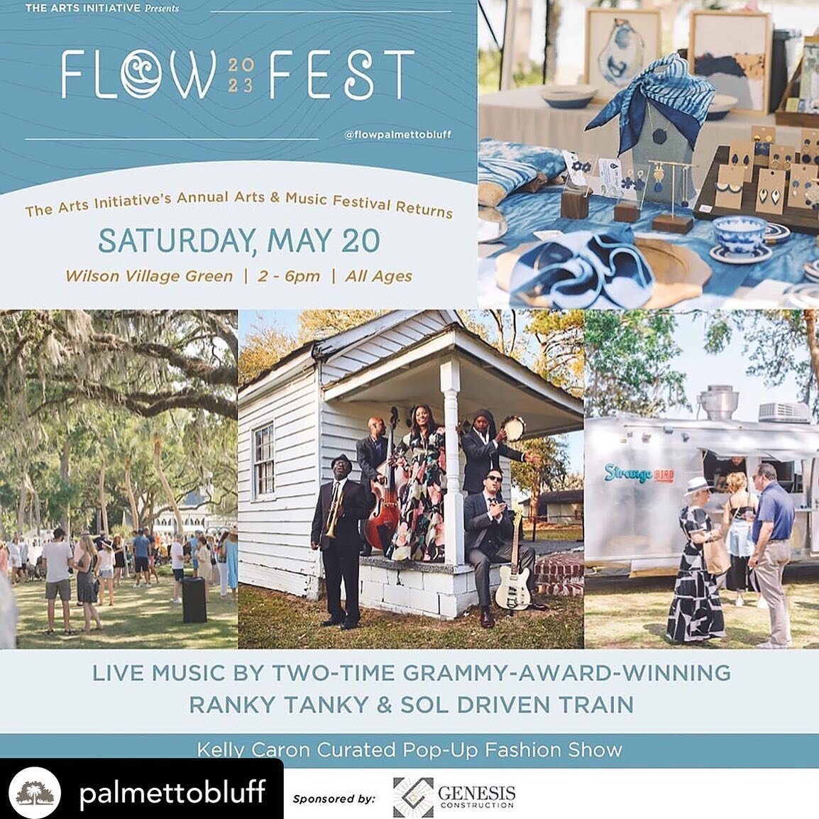 Can&rsquo;t wait to see y&rsquo;all on Saturday. Repost: @palmettobluff ✨GIVEAWAY✨ We&rsquo;re teaming up with @beaufort.southcarolina to gift one lucky winner 2 tickets to FLOW FEST&ndash;Palmetto Bluff and The Arts Initiative's annual arts and musi