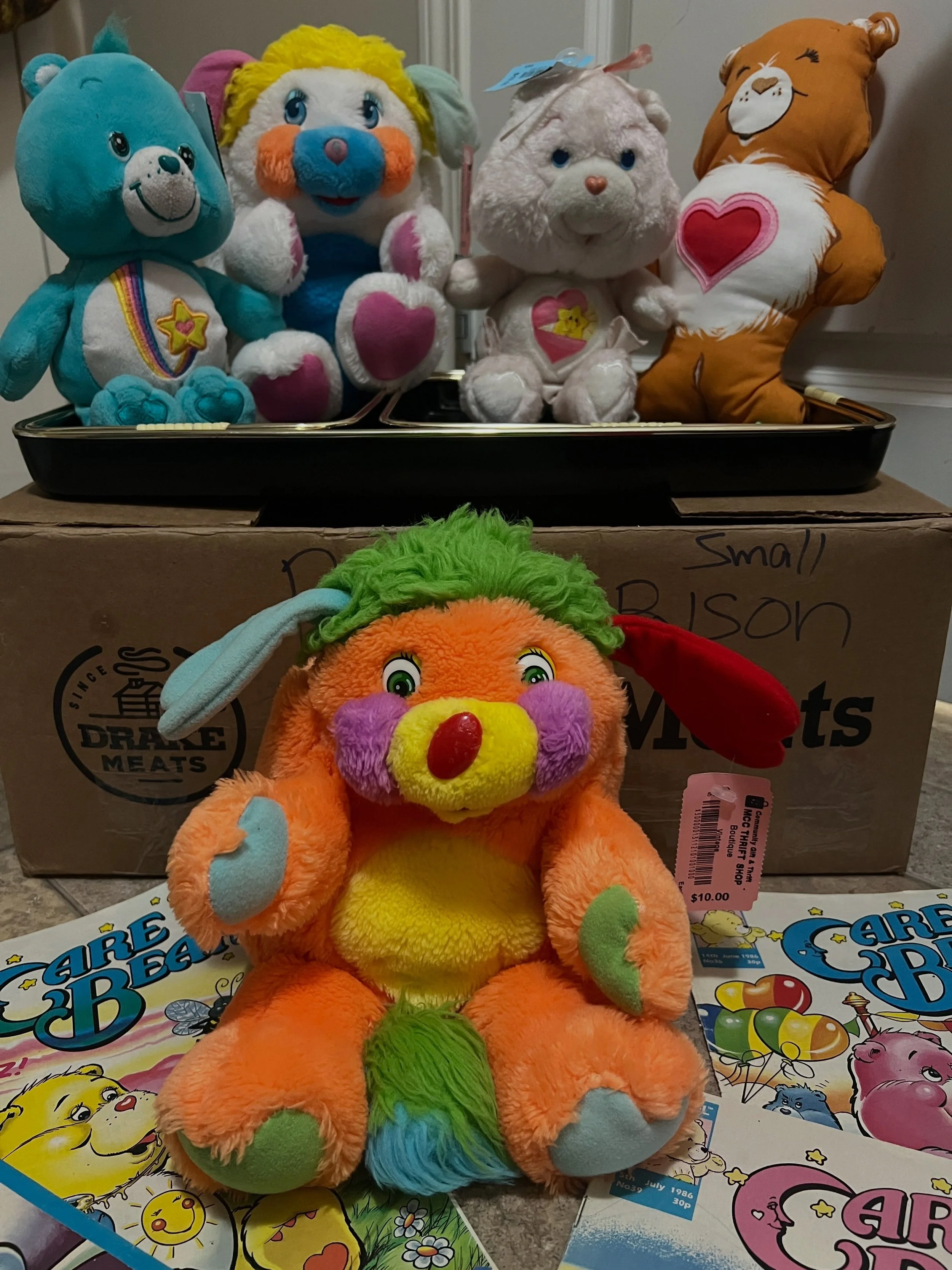 The squeal squealt was heard 2 towns over. 🌈 It&rsquo;s been a forever dream to find these Care Bears comics and o got these and 2 Get Along Gang&rsquo;s in a bag for $2.00! 💕😭 Not in perfect condition but at $2 it&rsquo;s perfect. 

Loooook at th