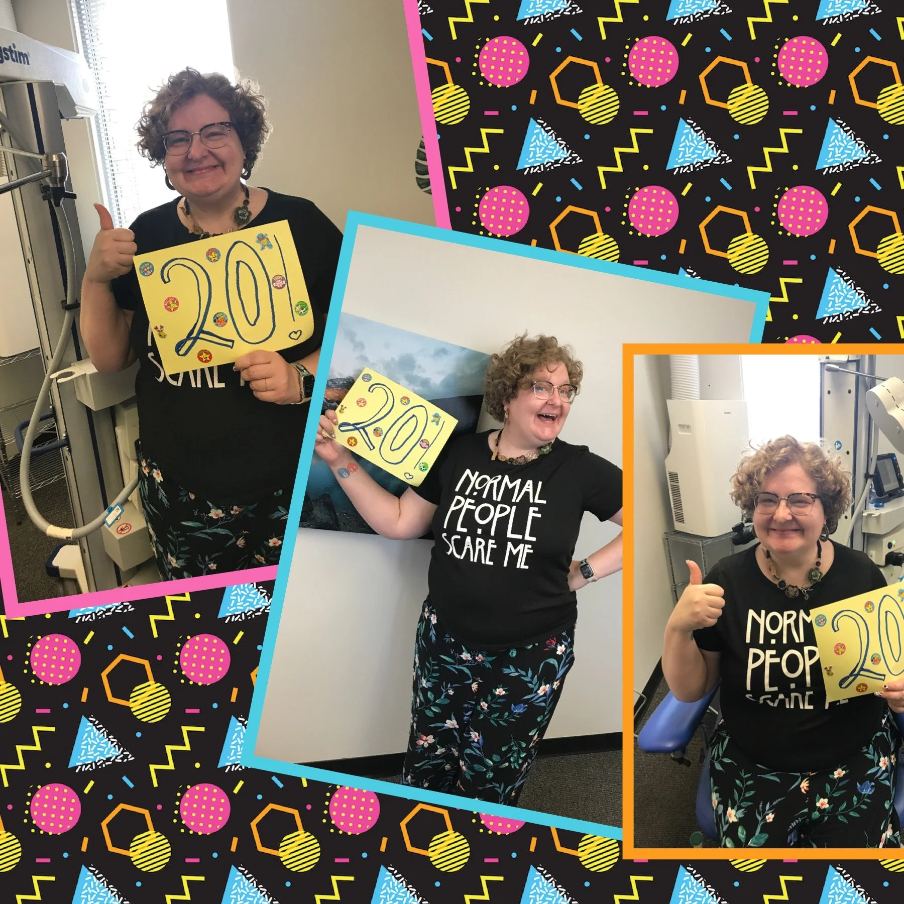 A collage photo of Heidi with a sign that is celebrating her 20 days done.