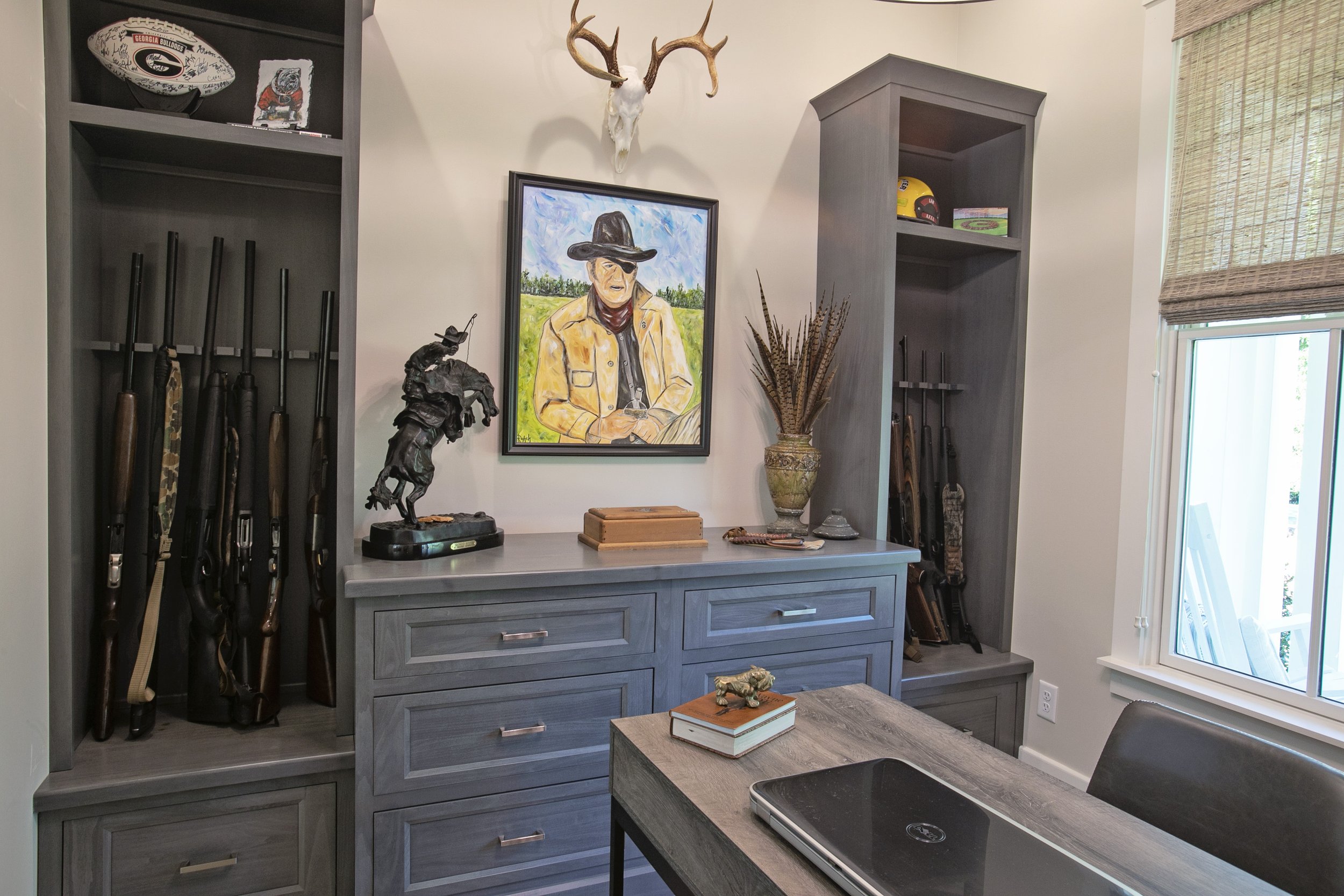 Custom Gun Cabinetry in Home Office by Pool Brothers Cabinets + Flooring + Lighting