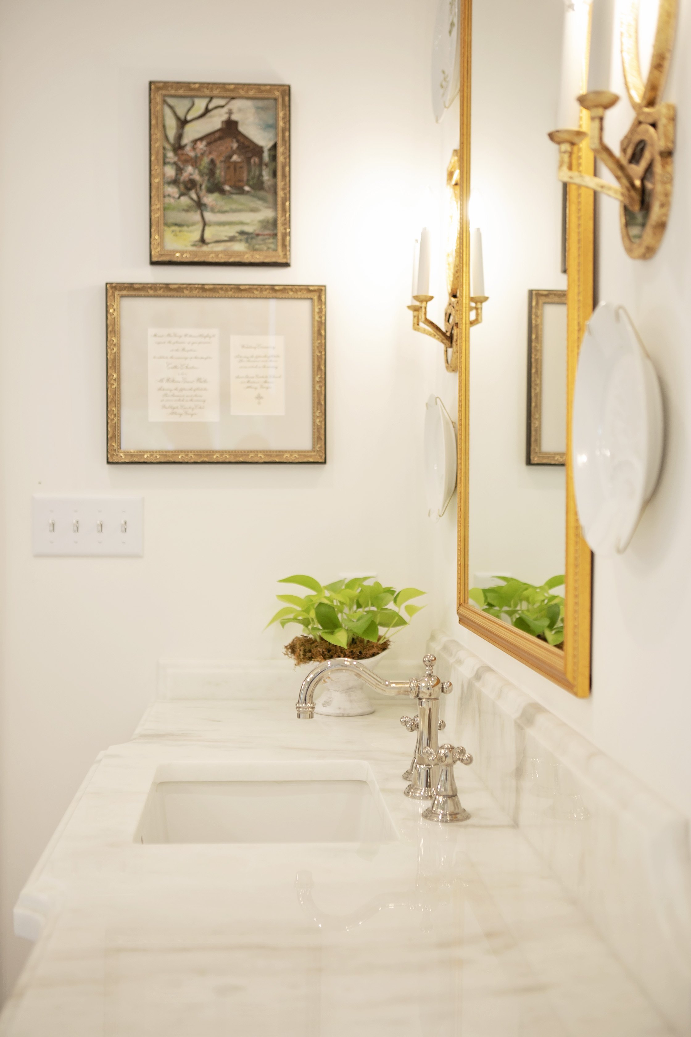Mixed Metals: Polished Nickel Finishes in Master Bathroom _Gold Light Fixtures_Pool Brothers Bathroom Construction.jpg