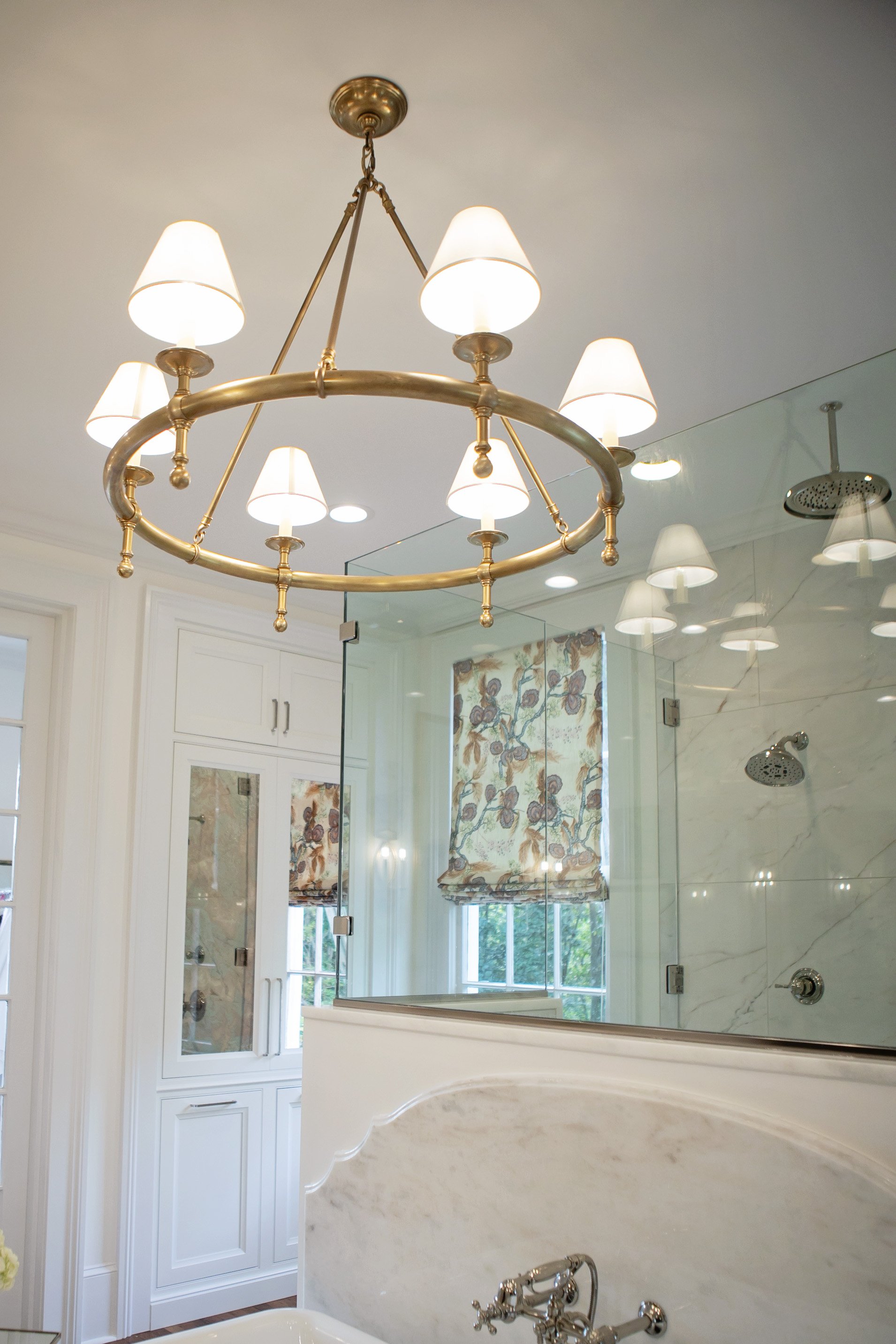 Traditional Gold Chandelier in Southern Bathroom_Pool Brothers Lighting_Leesburg, GA.jpg