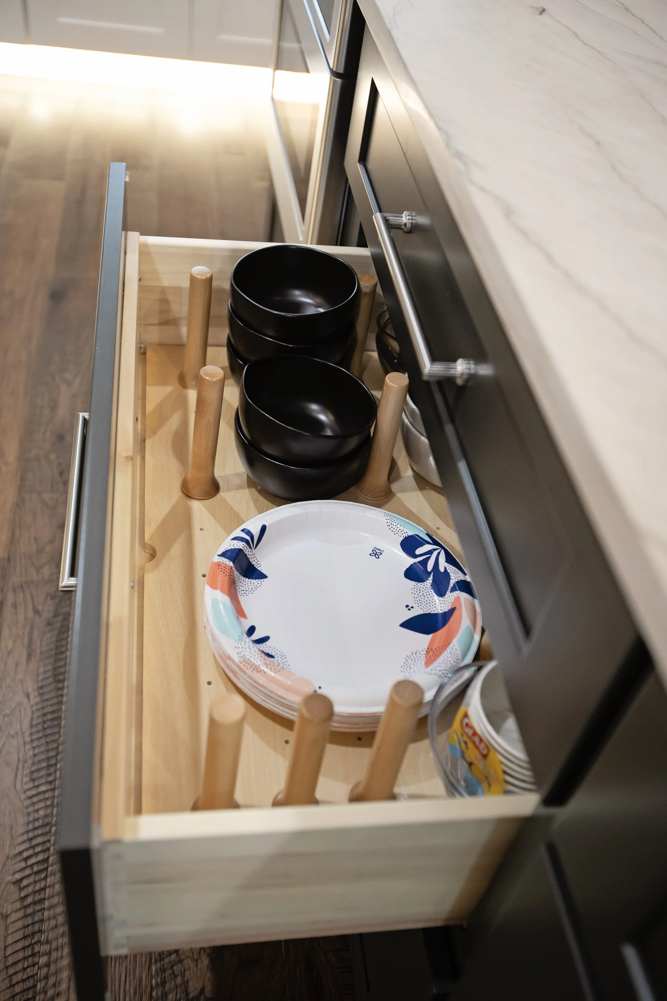 Plate and Bowl Cabinet Drawer Peg Organizer_Pool Brothers Cabinets_South Georgia
