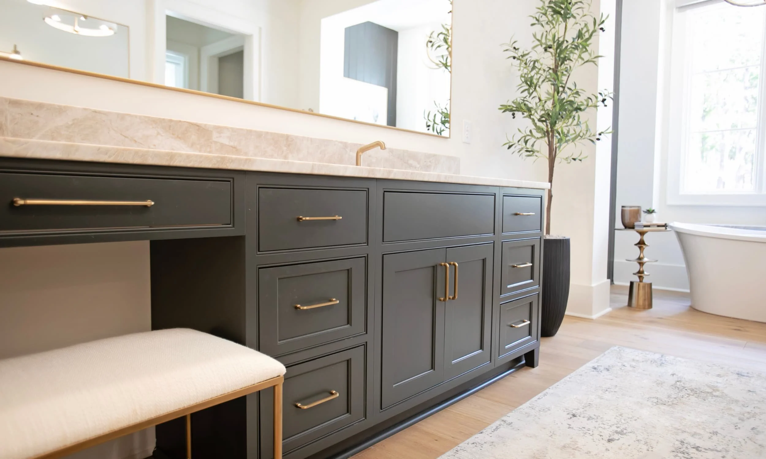 Iron Ore Bathroom Vanity with Gold Hardware
