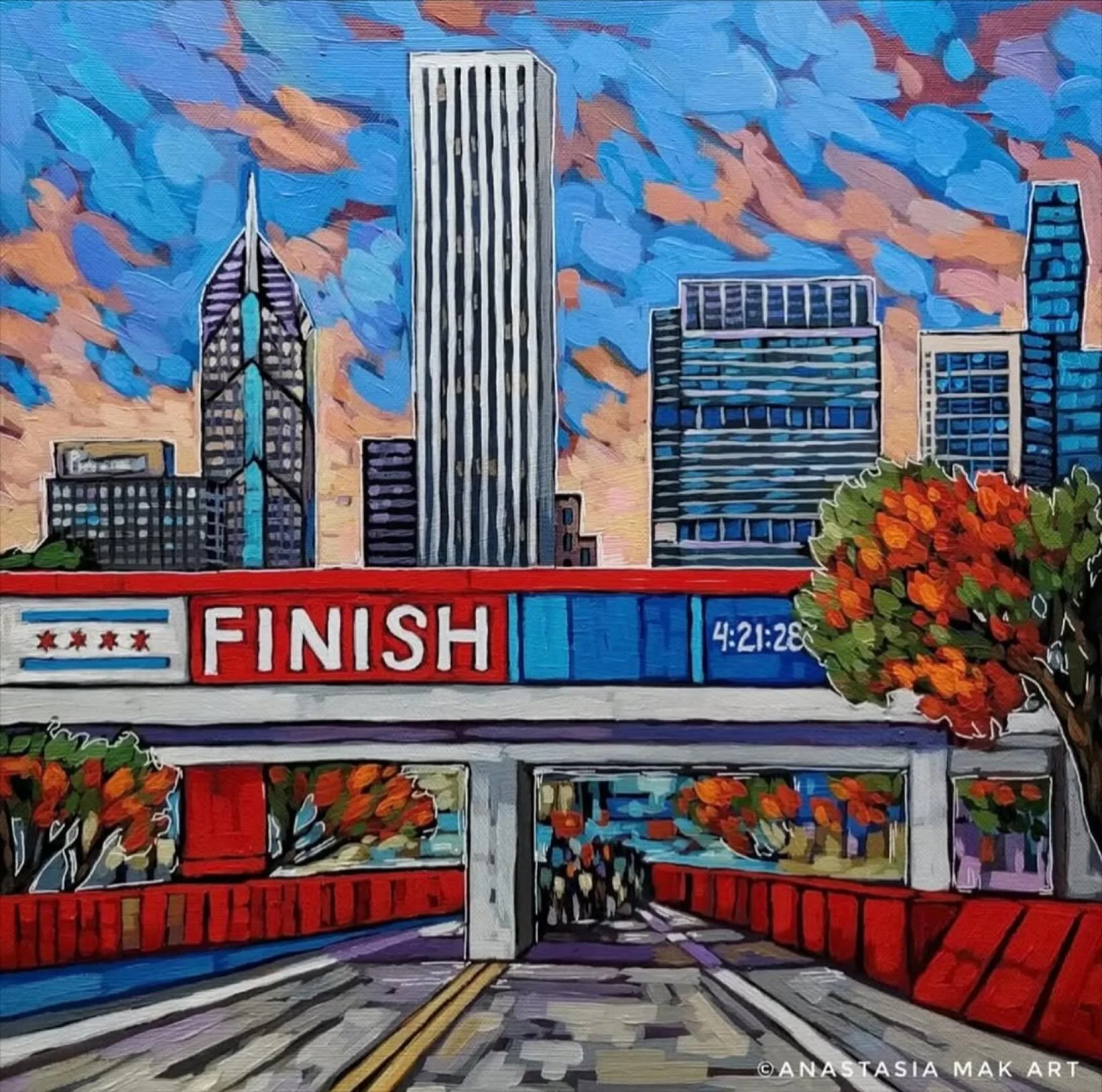 You go girl🙏👏🏼👏🏼Repost from @amakart
&bull;
In 2022, I painted this retro-style Chicago Marathon finish line for a runner from Liverpool. (I, myself, didn&rsquo;t run much at the time.)

In 2023, my Madison Skyline painting image was featured on