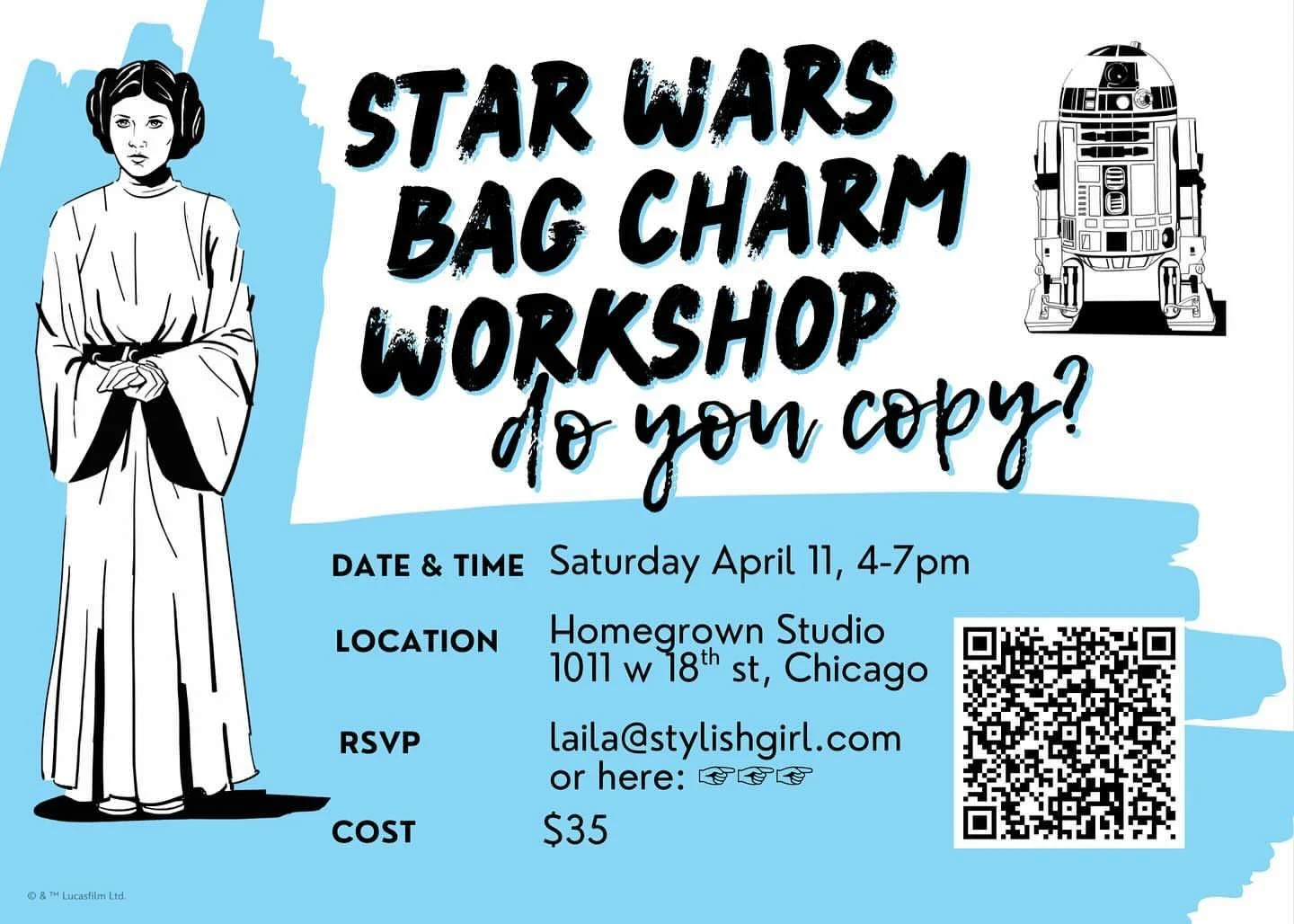Join the rebellion! We&rsquo;re hosting a Star Wars themed bag charm workshop @homegrown_studio_chicago_! For $35, get supplies and expert help to craft your own bag charm. #chicagoartgirls #workshop
